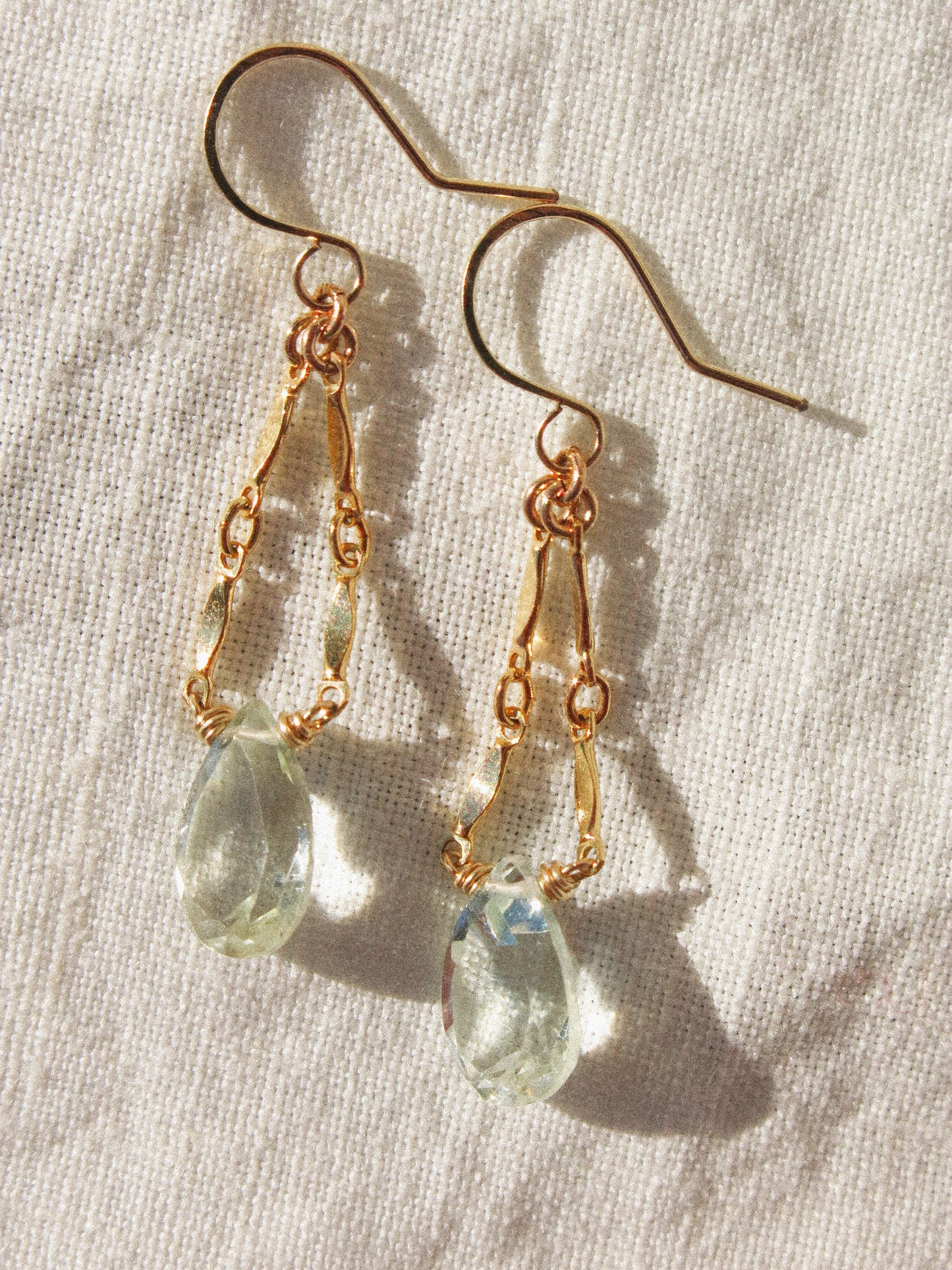 Catcher Earrings in Faceted Prasiolite in 14K Gold Fill