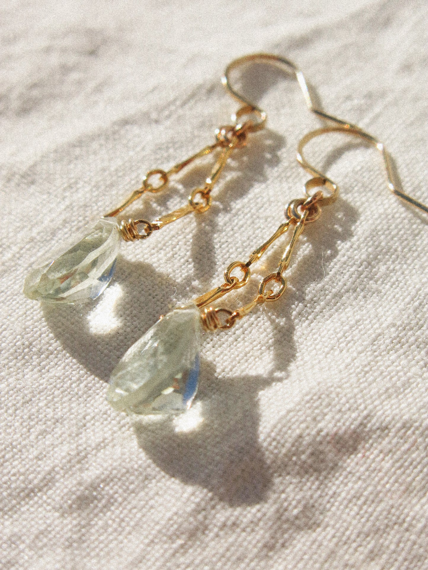 Catcher Earrings in Faceted Prasiolite in 14K Gold Fill