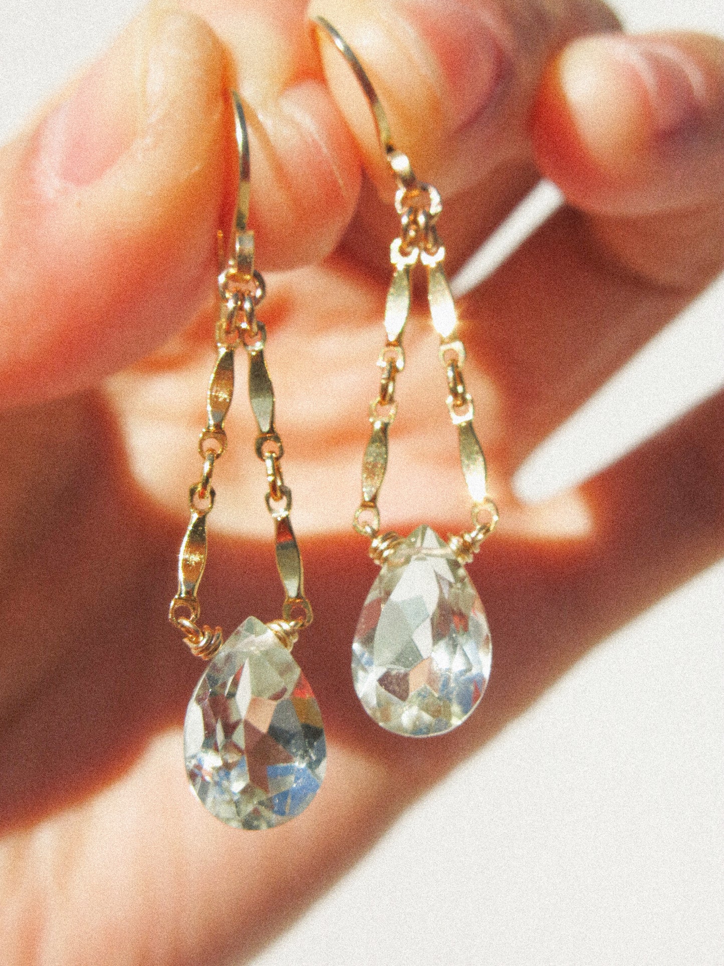 Catcher Earrings in Faceted Prasiolite in 14K Gold Fill