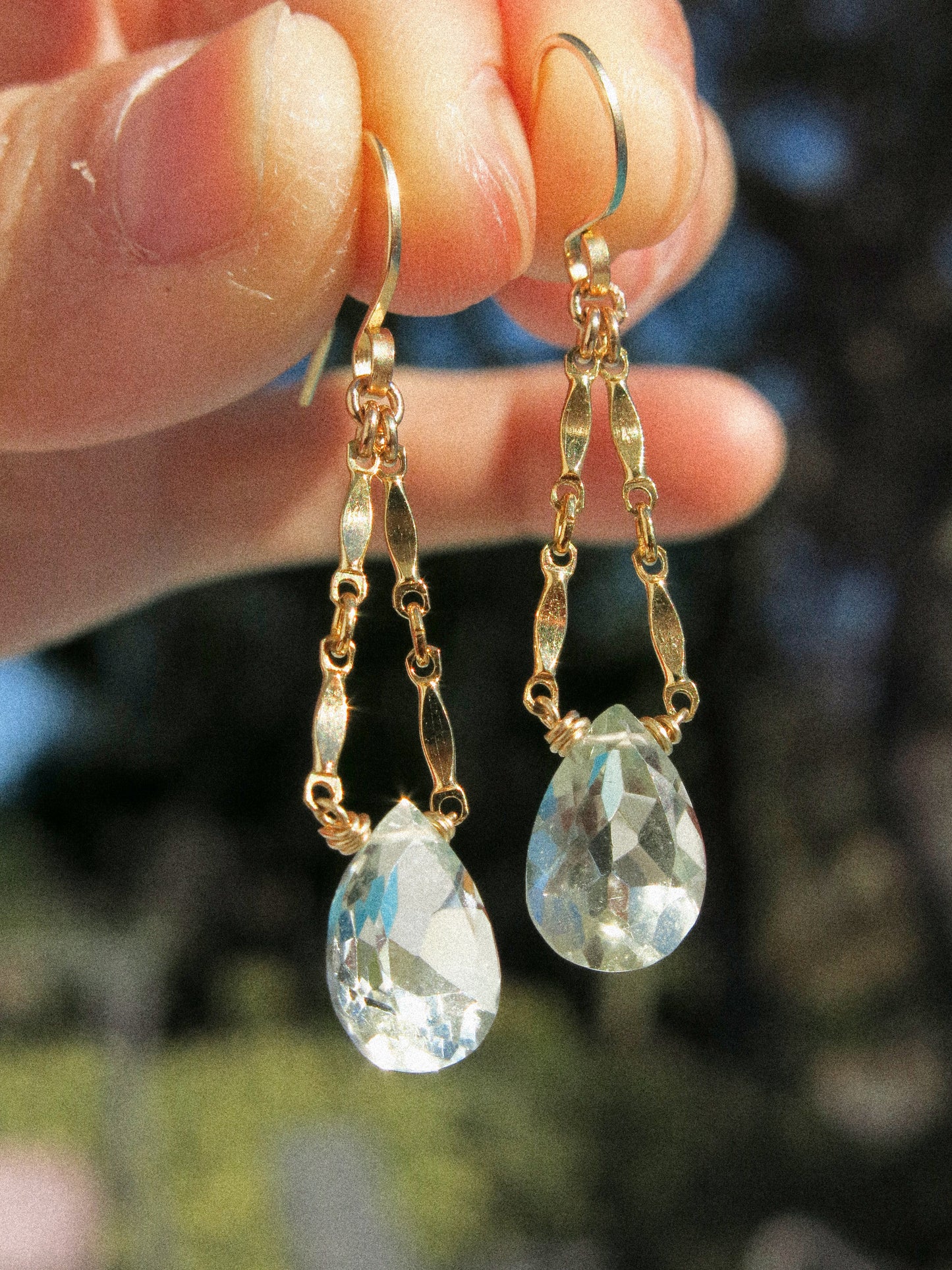 Catcher Earrings in Faceted Prasiolite in 14K Gold Fill