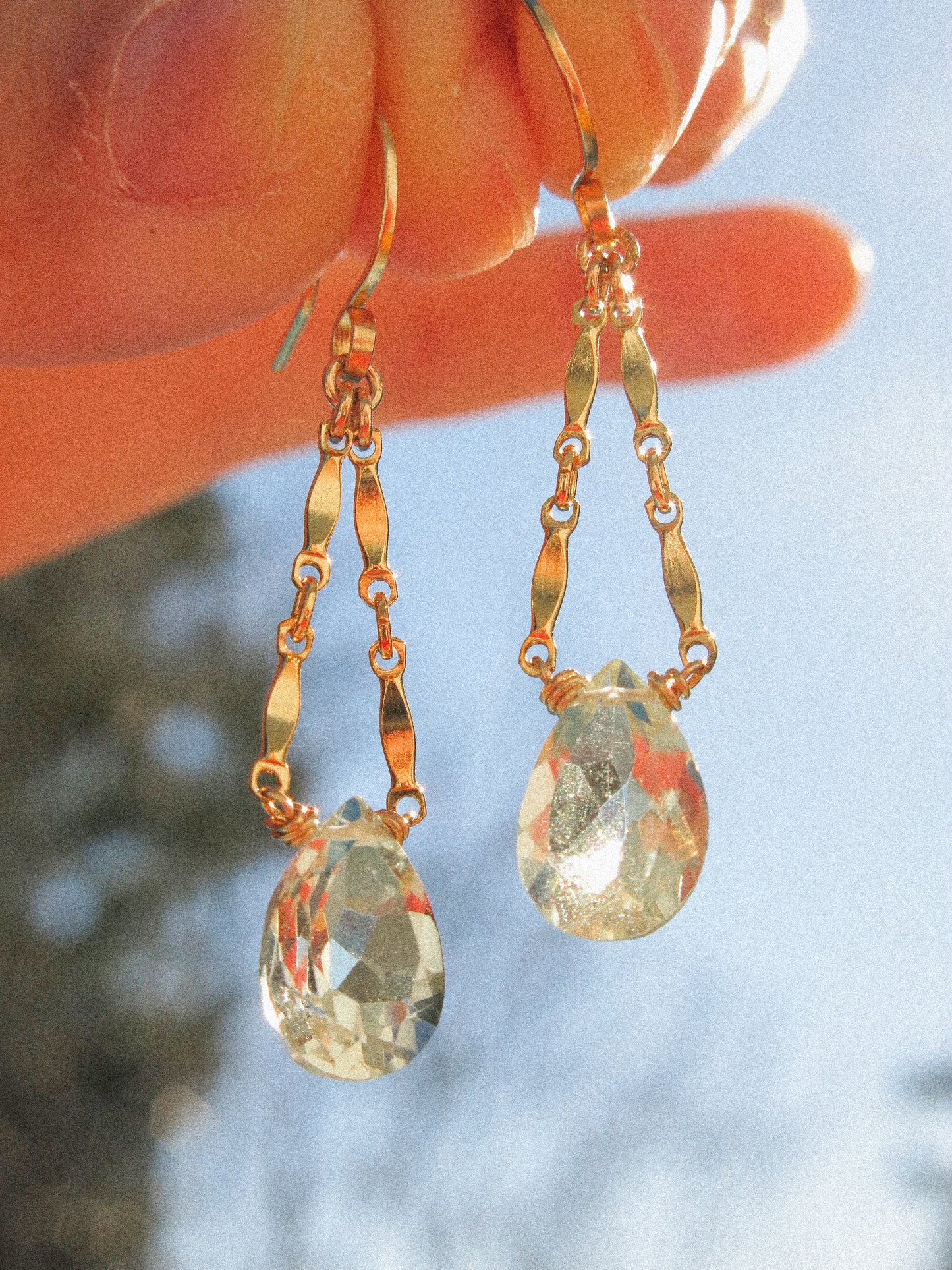 Catcher Earrings in Faceted Prasiolite in 14K Gold Fill