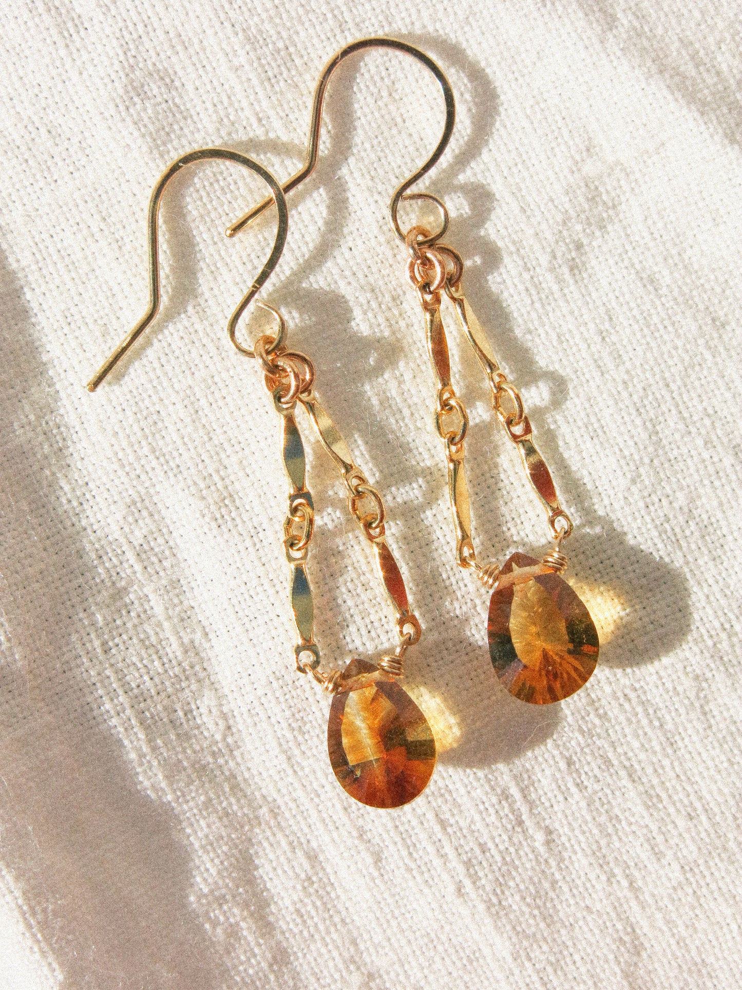 Catcher Earrings in Concave Cut Brandy Citrine in 14K Gold Fill, November Birthstone, Handmade Jewelry