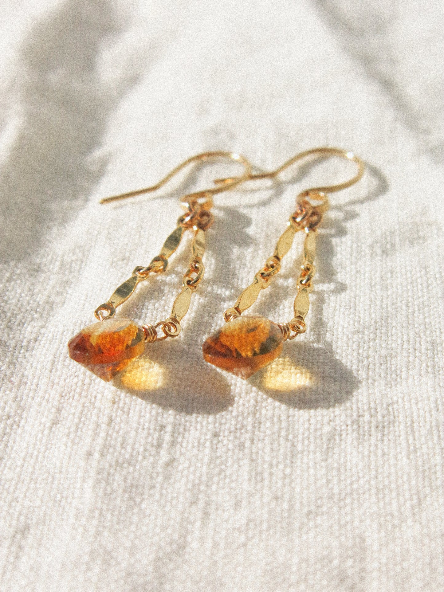 Catcher Earrings in Concave Cut Brandy Citrine in 14K Gold Fill, November Birthstone, Handmade Jewelry