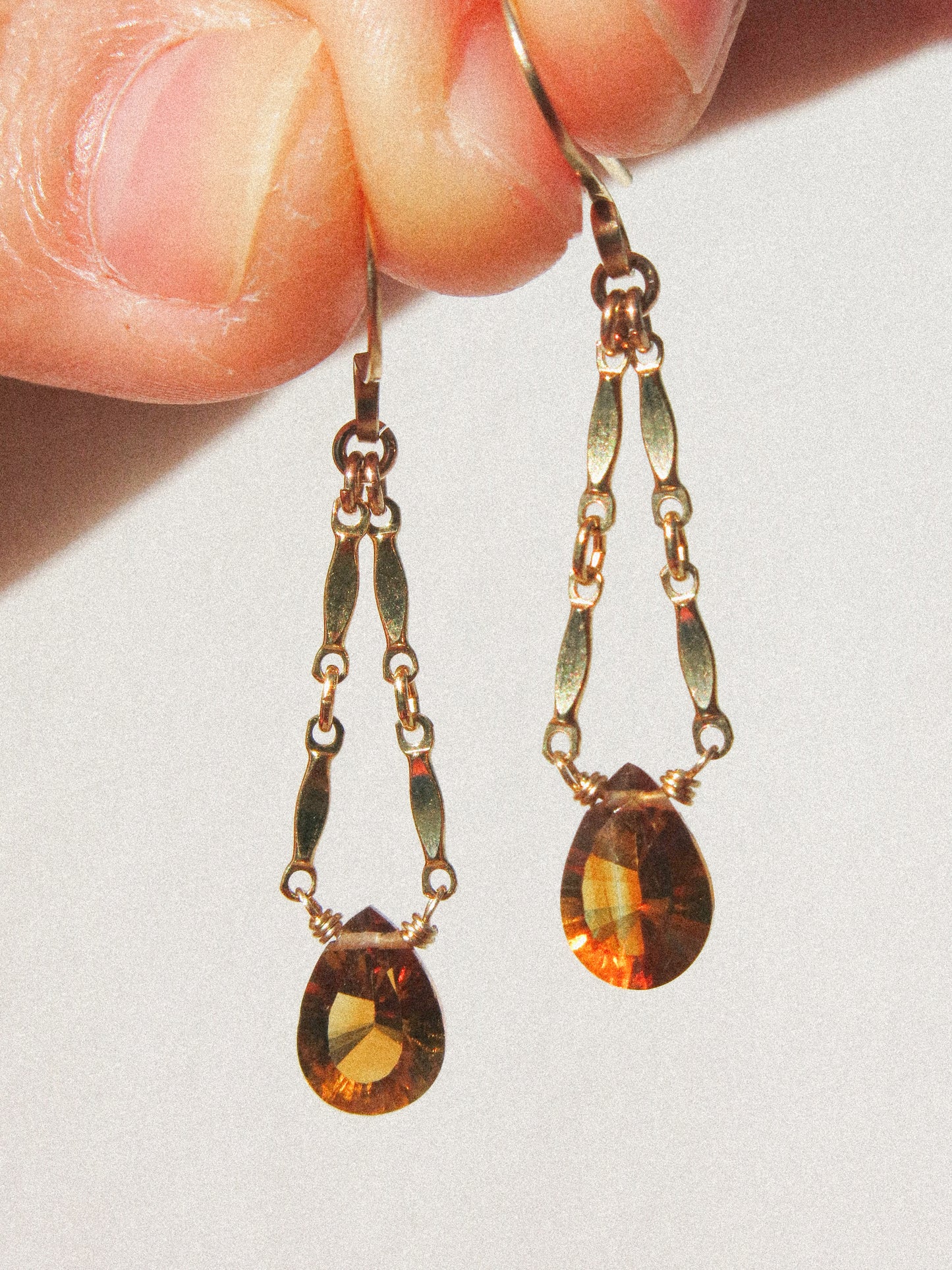 Catcher Earrings in Concave Cut Brandy Citrine in 14K Gold Fill, November Birthstone, Handmade Jewelry