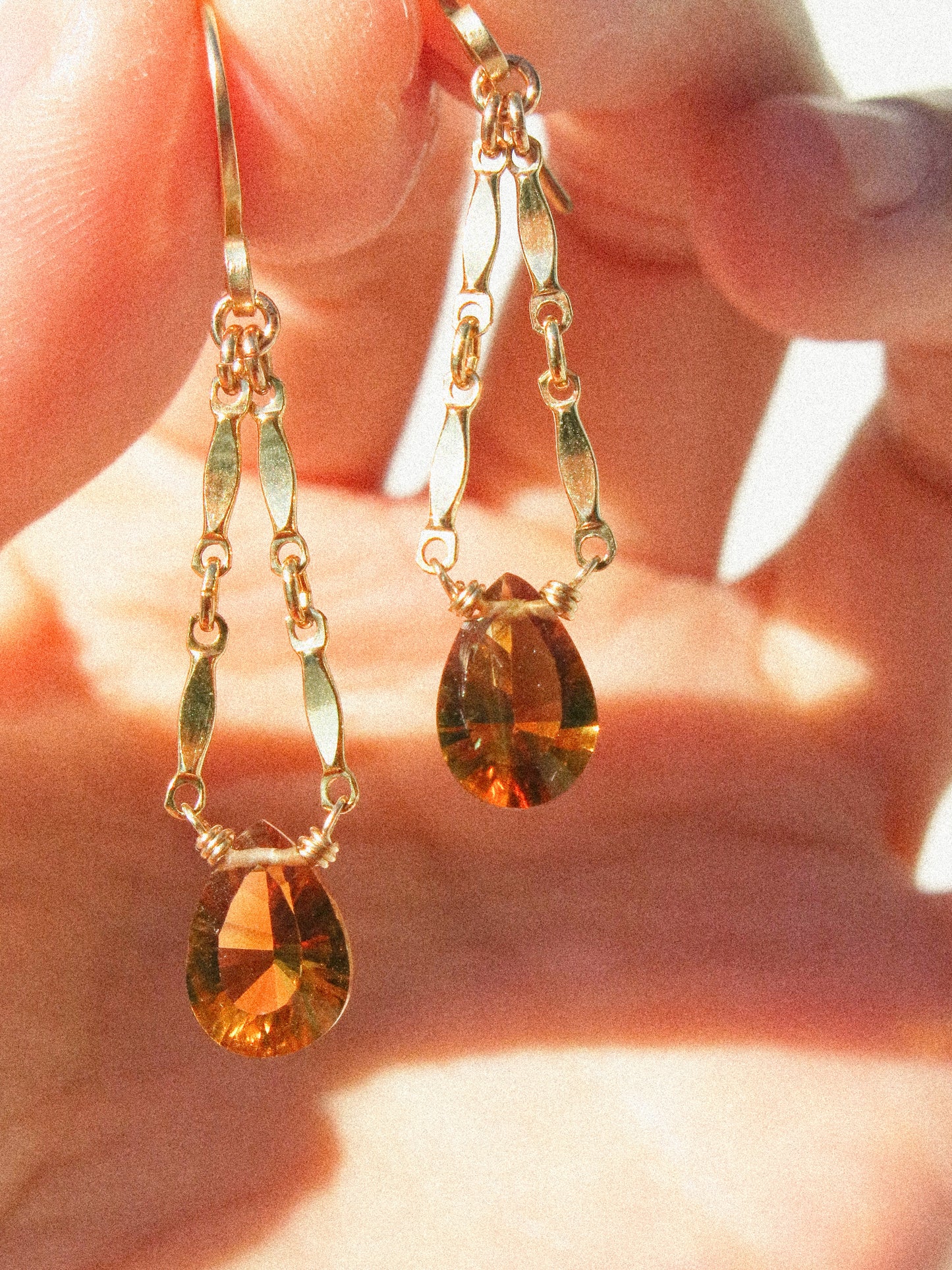 Catcher Earrings in Concave Cut Brandy Citrine in 14K Gold Fill, November Birthstone, Handmade Jewelry