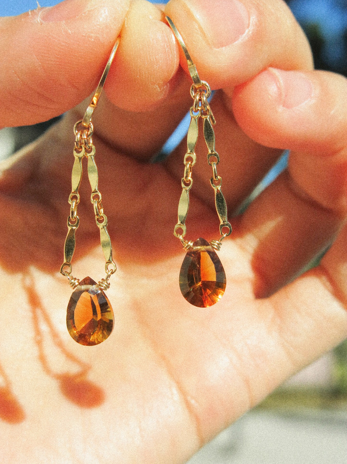 Catcher Earrings in Concave Cut Brandy Citrine in 14K Gold Fill, November Birthstone, Handmade Jewelry