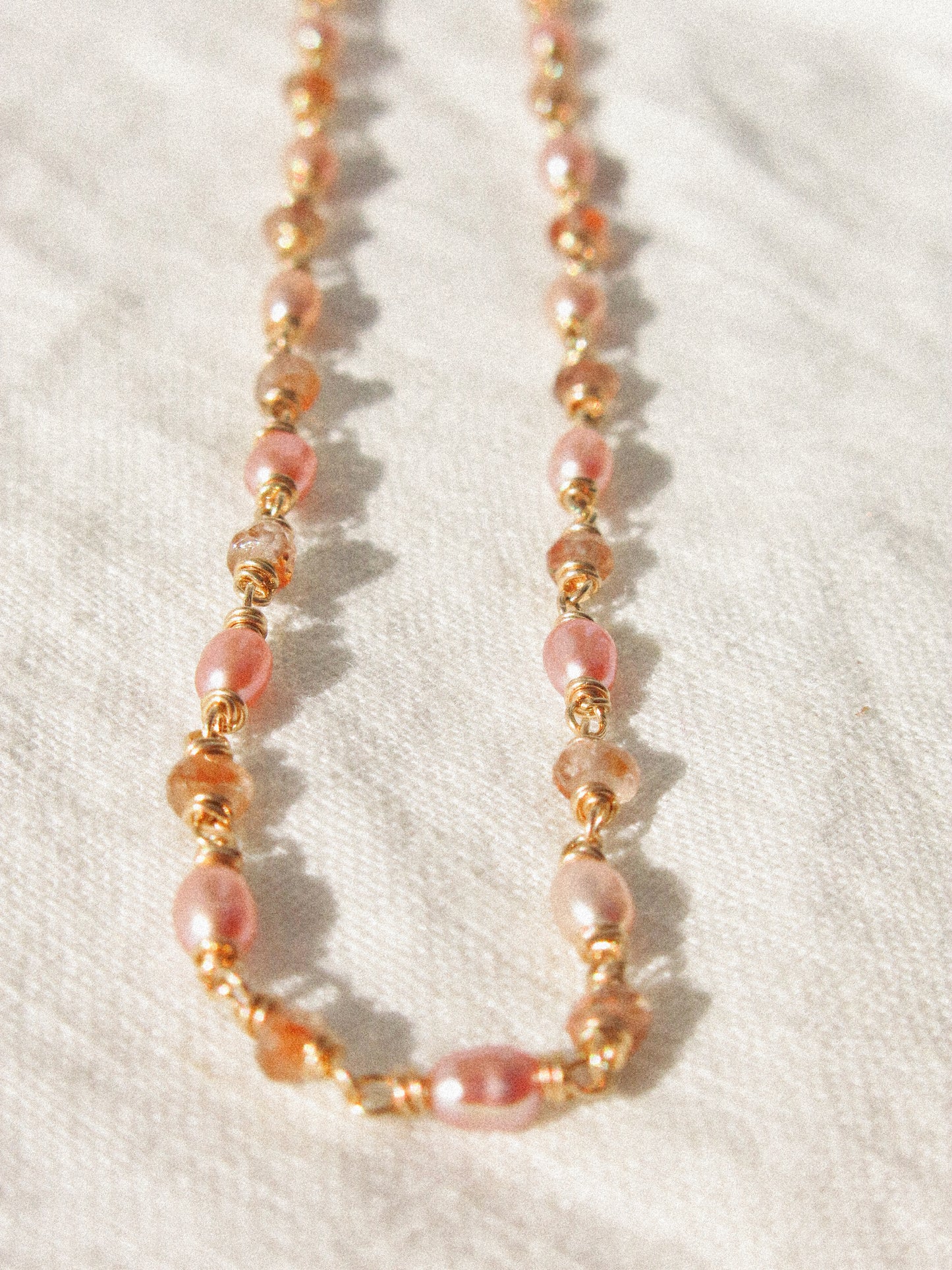 Pink Oval Pearl and Rose Champagne Zircon Delicate Choker Necklace