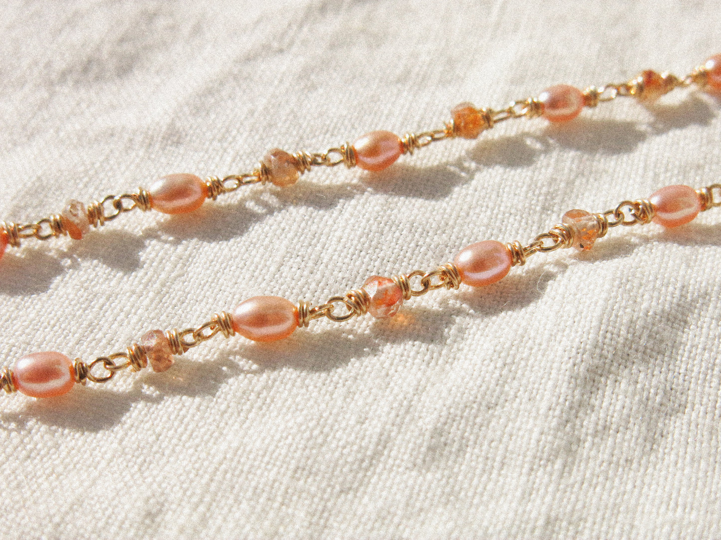 Pink Oval Pearl and Rose Champagne Zircon Delicate Choker Necklace