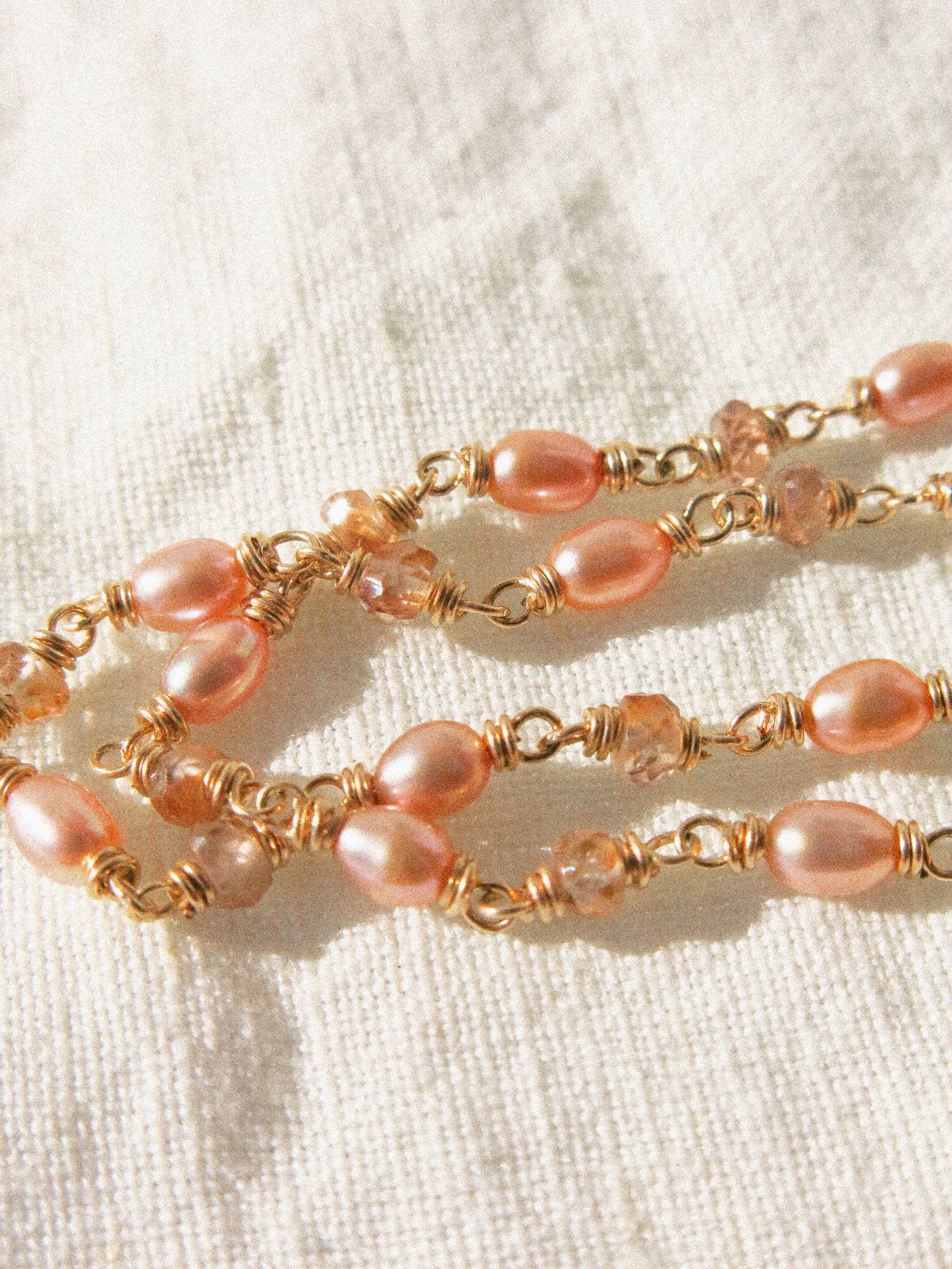 Pink Oval Pearl and Rose Champagne Zircon Delicate Choker Necklace