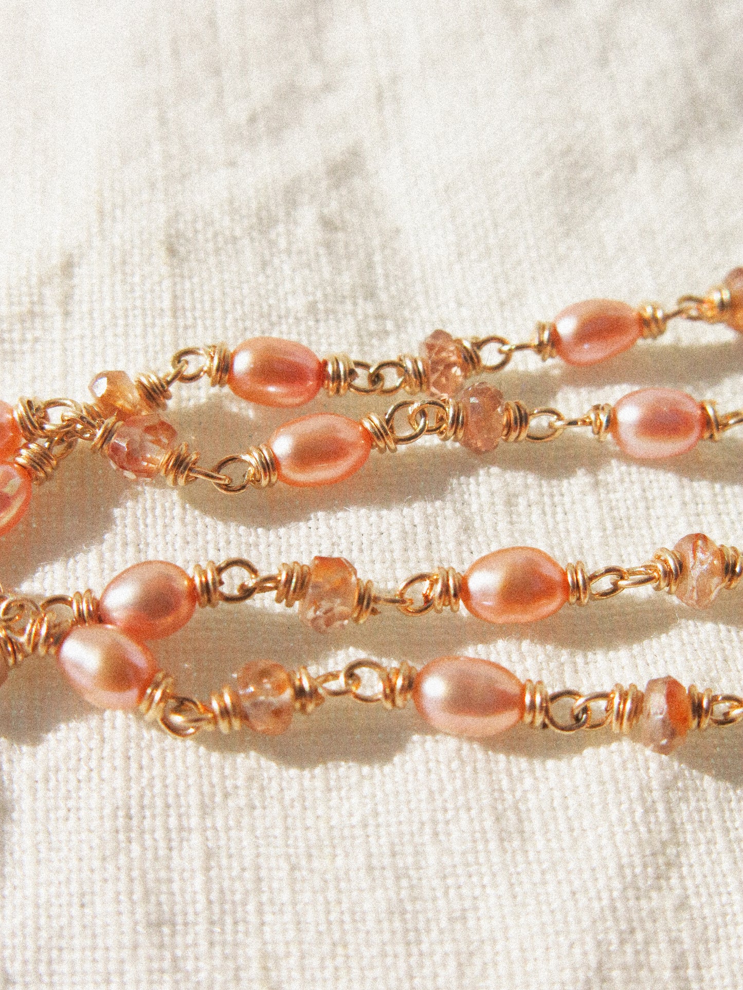 Pink Oval Pearl and Rose Champagne Zircon Delicate Choker Necklace