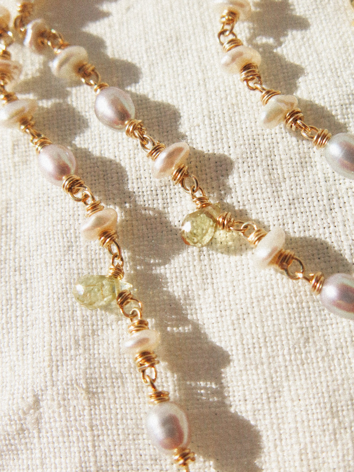 Multi-Gemstone 4-way Delicate Necklace with Prehnite, Pearl, Aquamarine, and Zircon