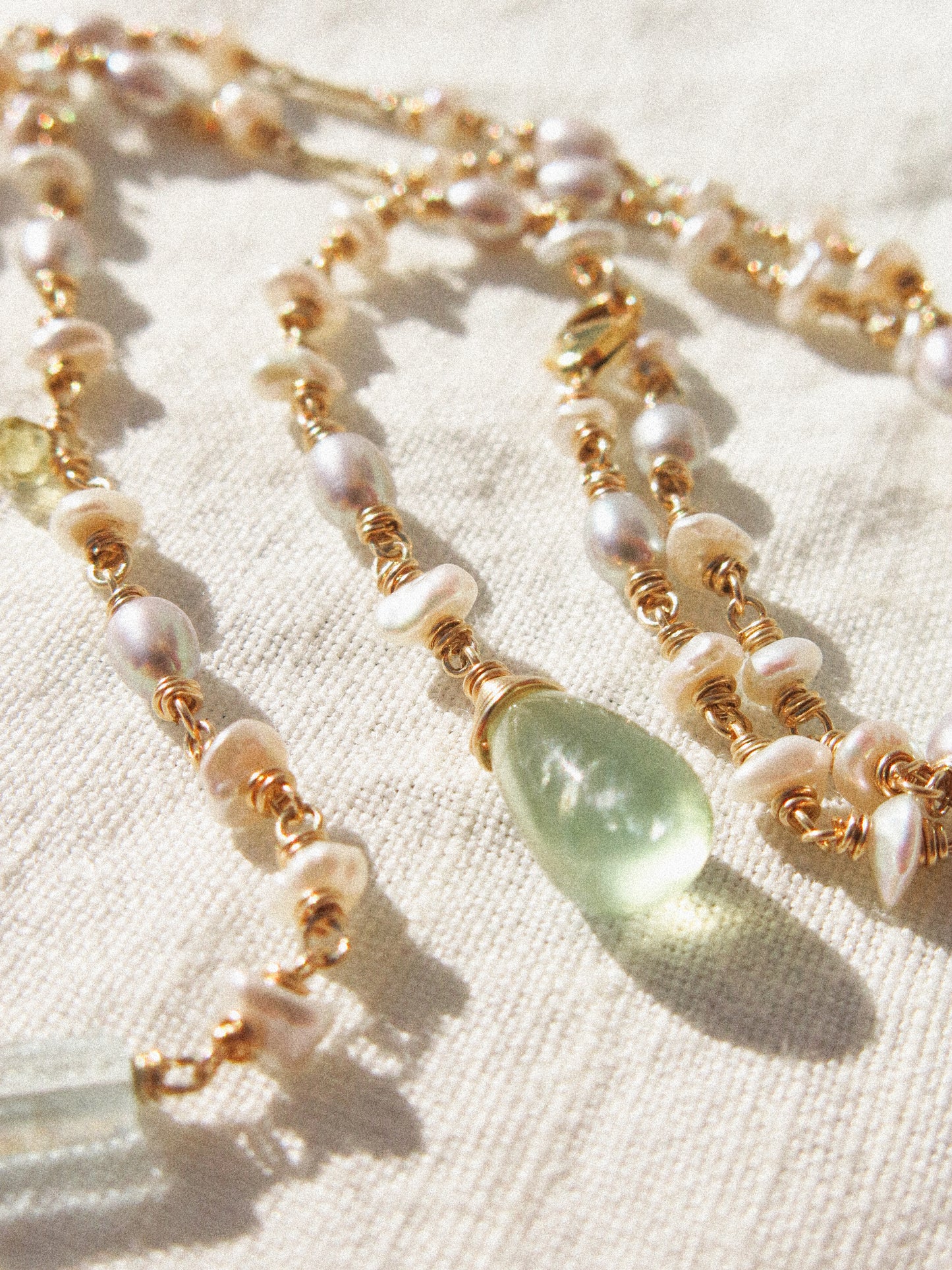 Multi-Gemstone 4-way Delicate Necklace with Prehnite, Pearl, Aquamarine, and Zircon