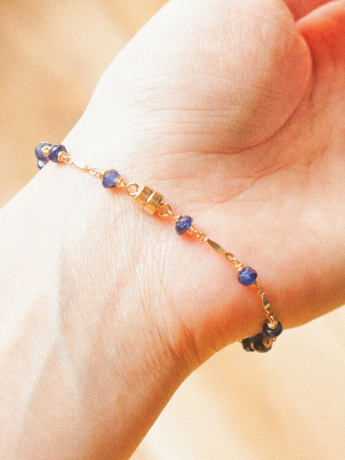 AAA Blue Sapphire Delicate Bracelet with Magnetic Clasp and Dapped Bars, 6.5”