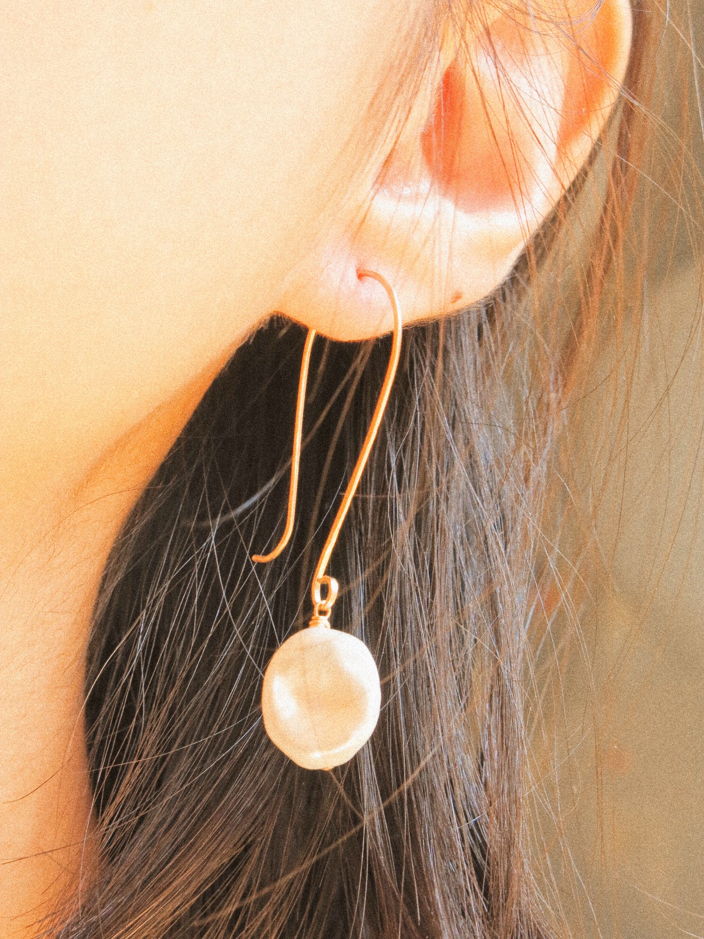 Rose White AAA Keshi Pearl Long Hook Dangle Earrings