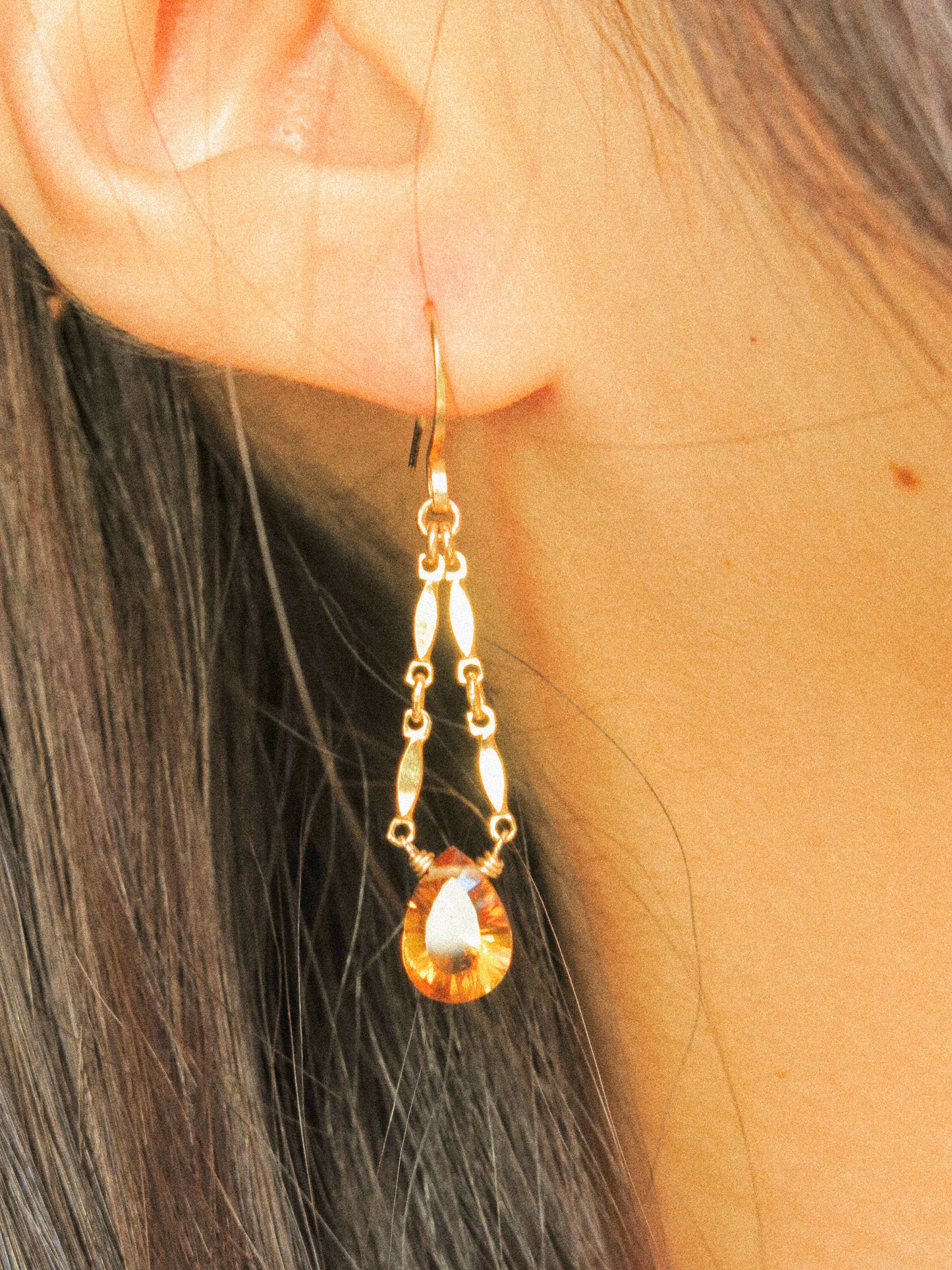 Catcher Earrings in Concave Cut Brandy Citrine in 14K Gold Fill, November Birthstone, Handmade Jewelry