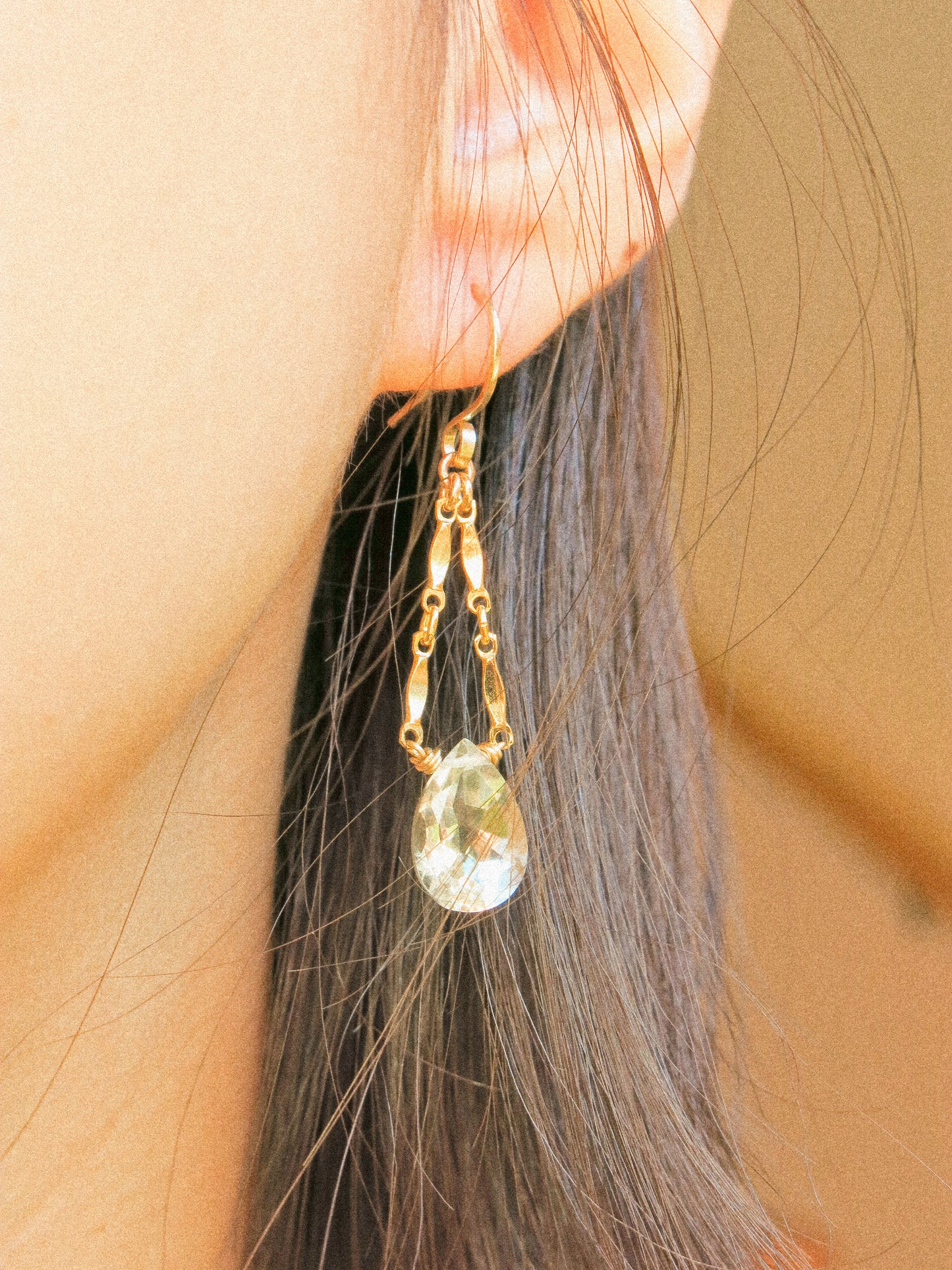 Catcher Earrings in Faceted Prasiolite in 14K Gold Fill