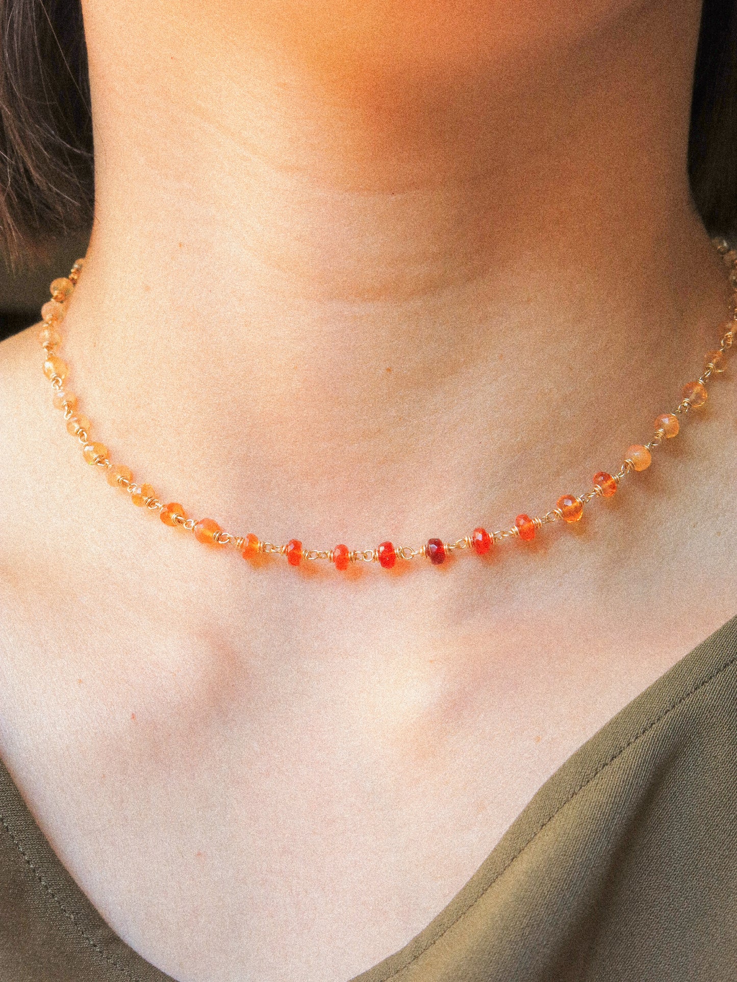 Mexican Fire Opal Ombré Delicate Choker Necklace