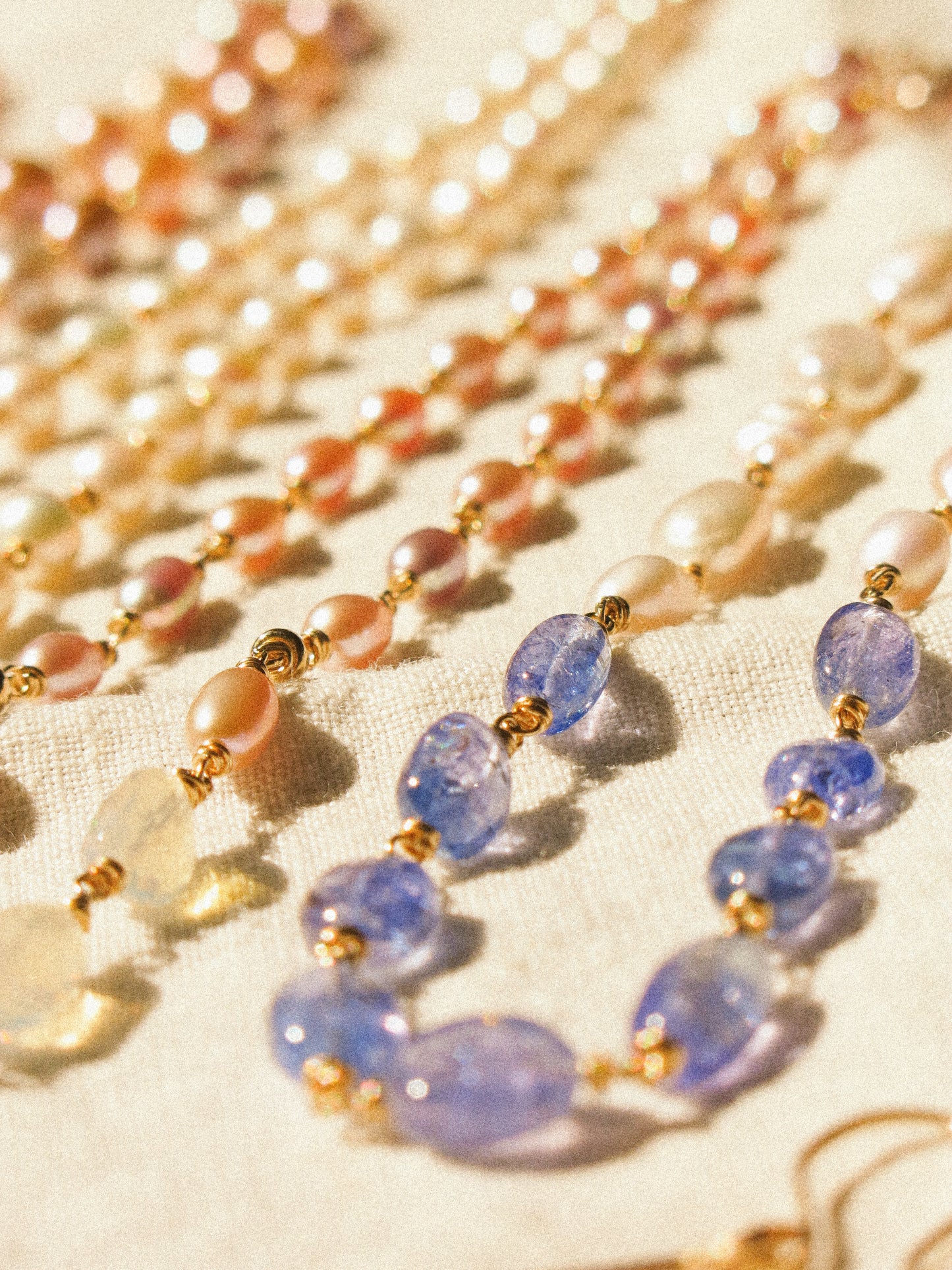 Organic White Keshi Pearl and Smooth Oval Tanzanite Delicate Choker Necklace