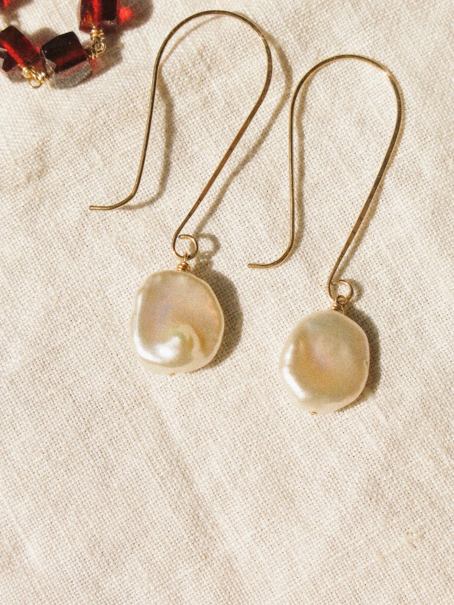 Rose White AAA Keshi Pearl Long Hook Dangle Earrings