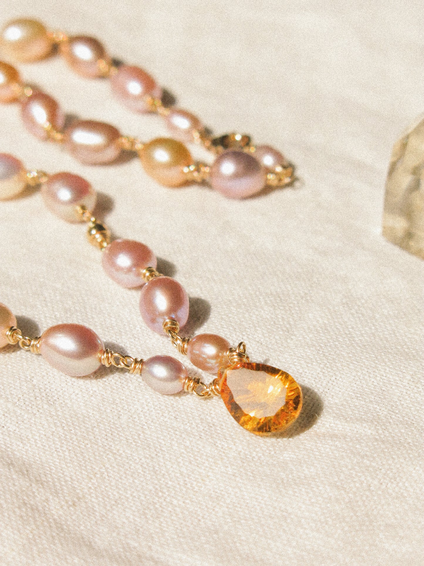 Rainbow Oval Pearl and Concave Cut Citrine Teardrop Delicate Choker Necklace in 14K Gold Fill
