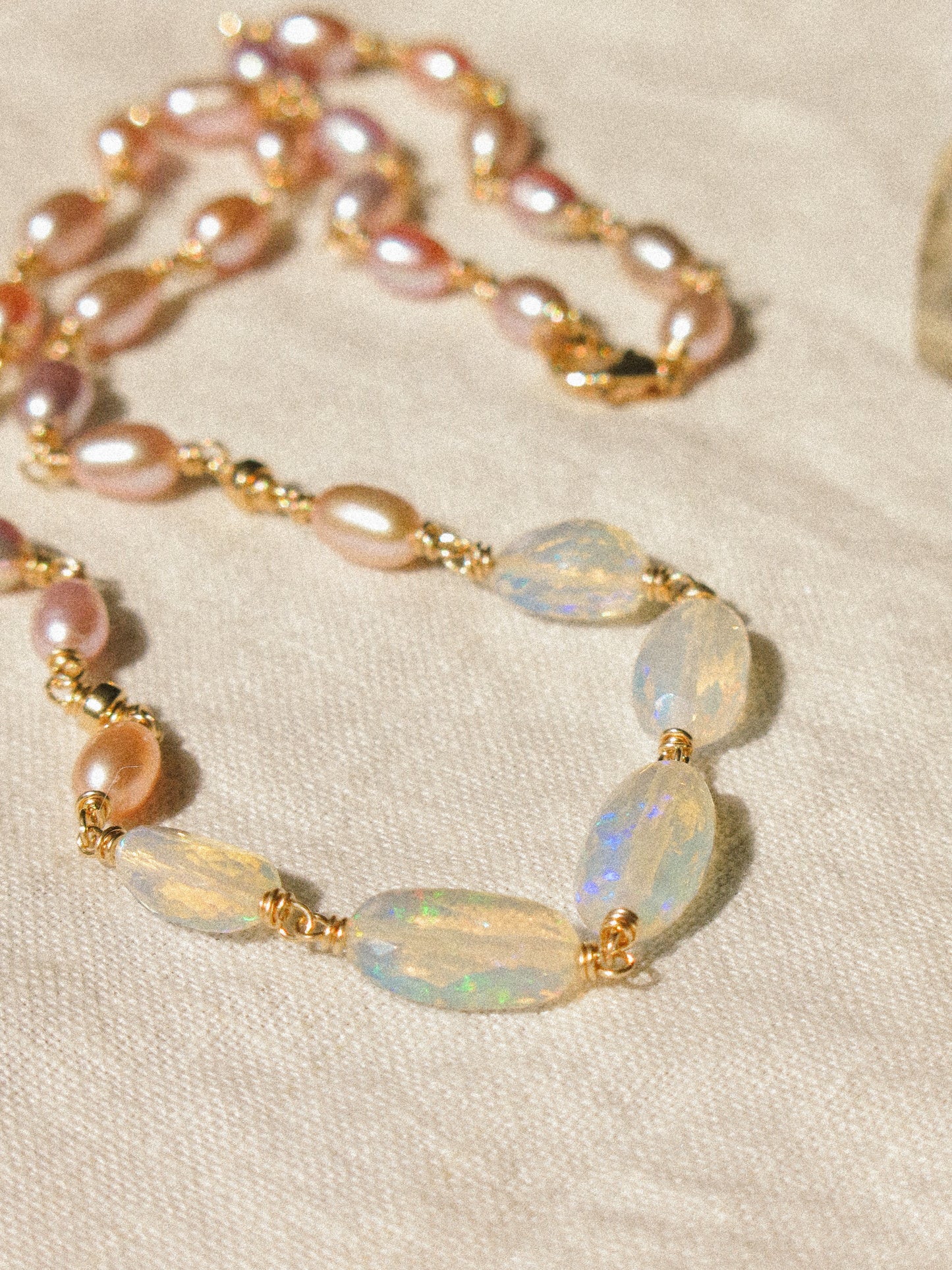 Rainbow Rice Pearl and Faceted Ethiopian Opal Nugget Delicate Choker Necklace