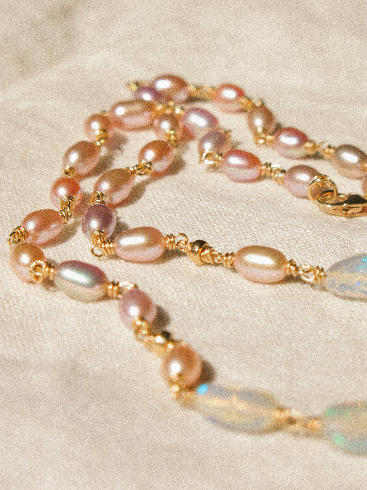Rainbow Rice Pearl and Faceted Ethiopian Opal Nugget Delicate Choker Necklace