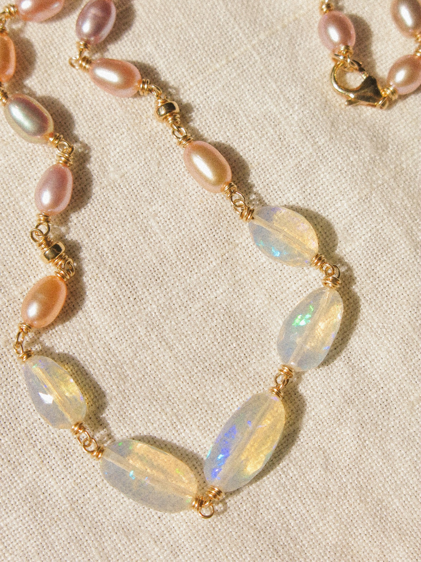 Rainbow Rice Pearl and Faceted Ethiopian Opal Nugget Delicate Choker Necklace