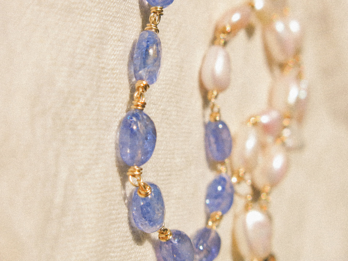 Organic White Keshi Pearl and Smooth Oval Tanzanite Delicate Choker Necklace