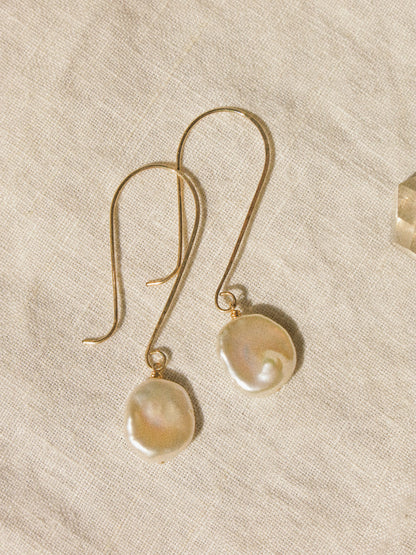 Rose White AAA Keshi Pearl Long Hook Dangle Earrings