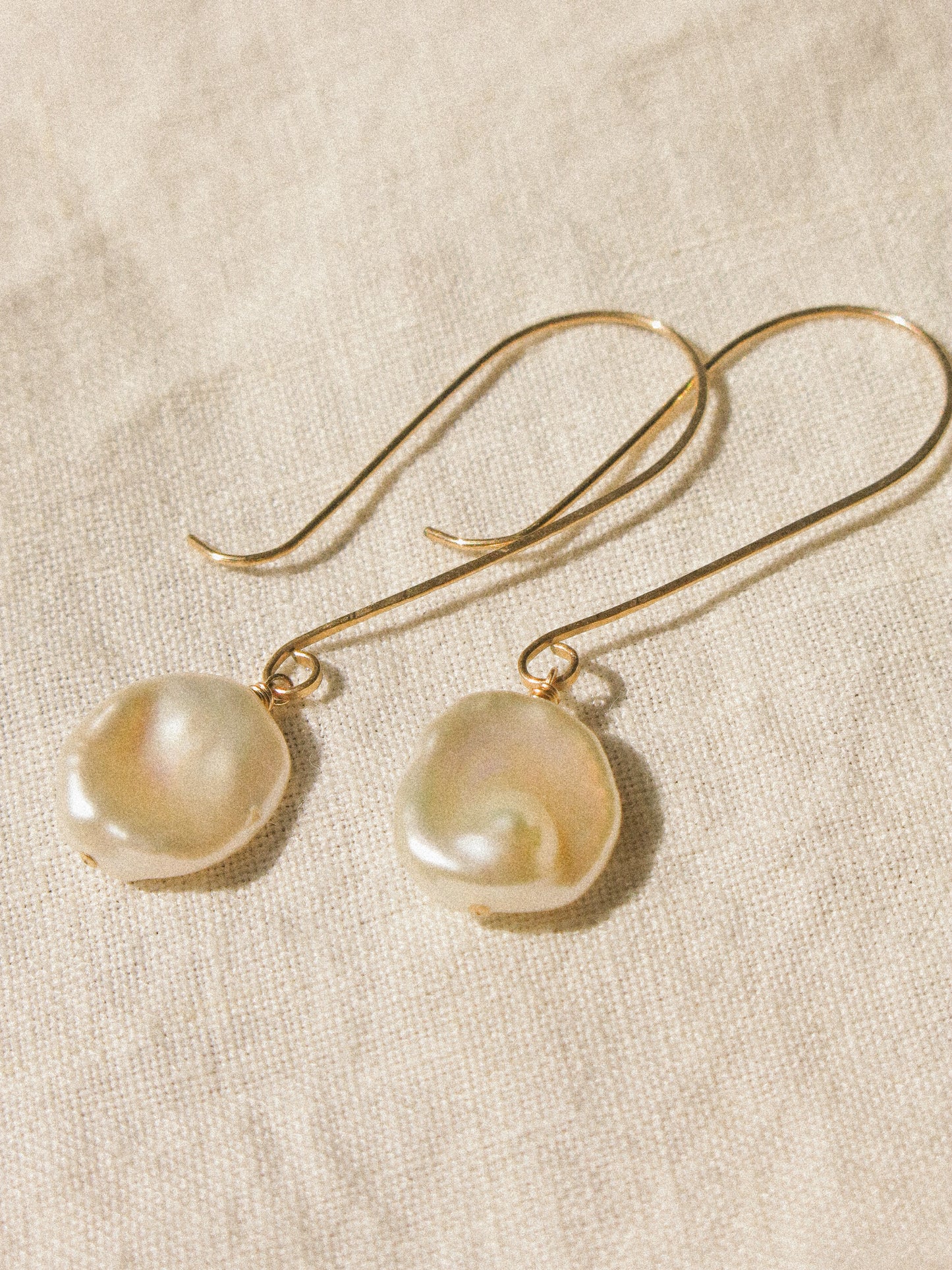 Rose White AAA Keshi Pearl Long Hook Dangle Earrings
