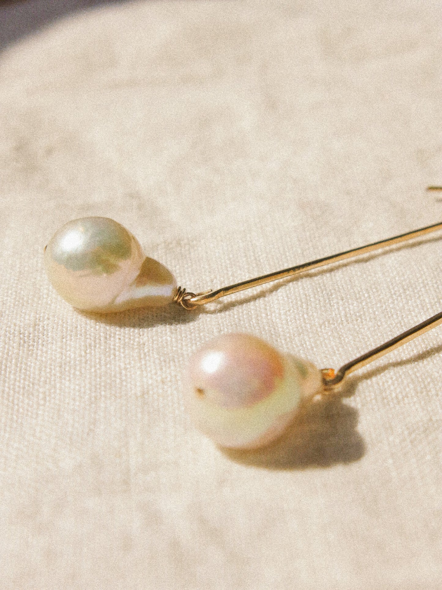 White Flameball Baroque Pearl Lantern Bar Earrings in 14K Gold Fill