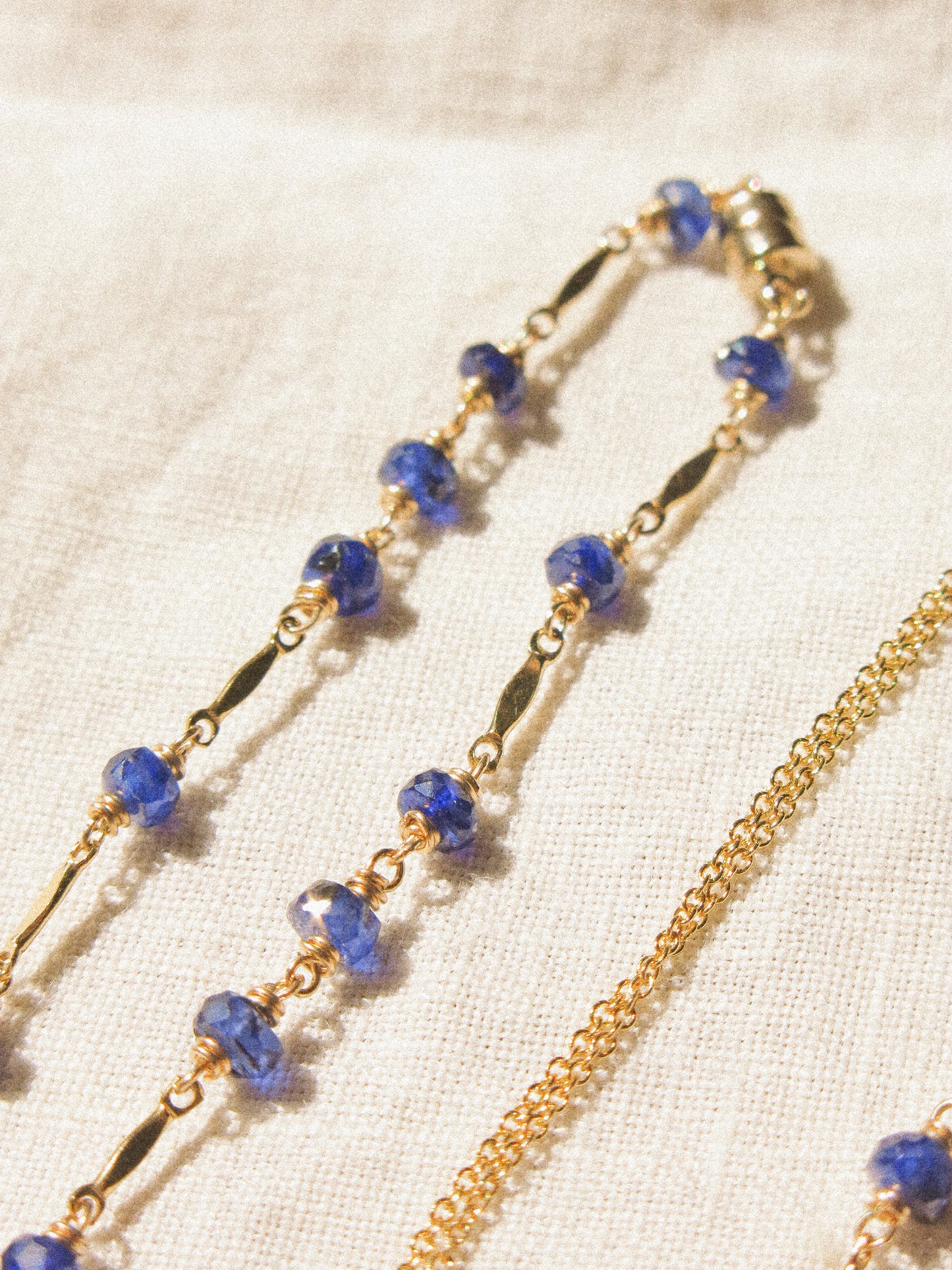 AAA Blue Sapphire Delicate Bracelet with Magnetic Clasp and Dapped Bars, 6.5”