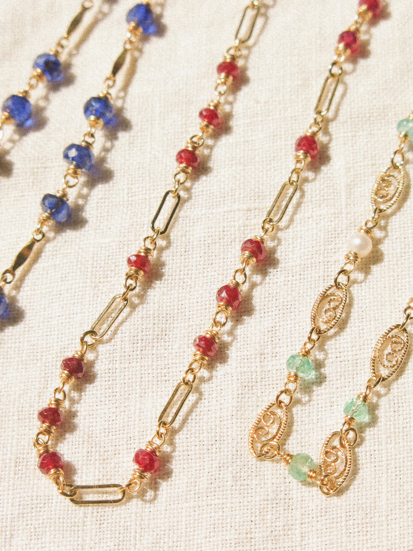 AAA Longido Ruby Delicate Choker Necklace with Long and Short Chain in 14K Gold Fill