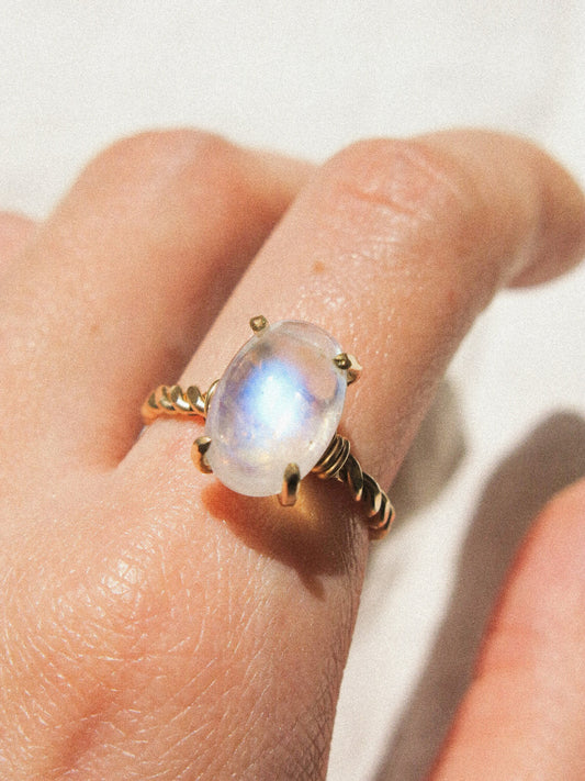 AAA Rainbow Moonstone prong set solitaire ring in 14K gold fill, size US 5.75, June birthstone, alternative engagement ring, moonstone ring