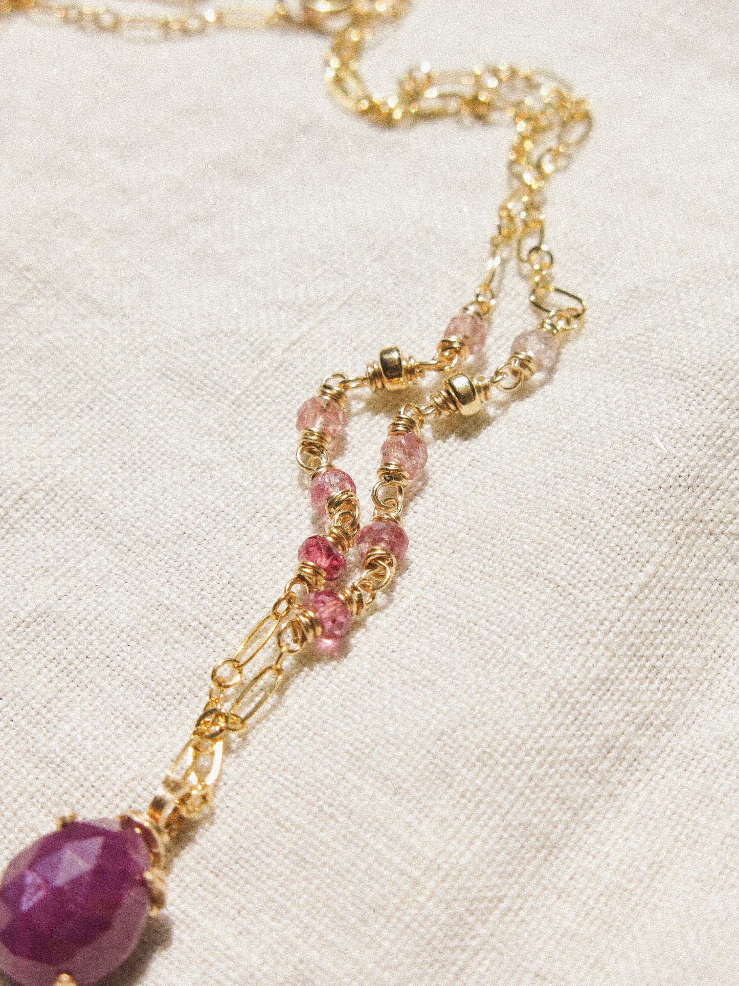 Rosecut Ruby Prong Set Pendant and AAA Ombre Spinel Necklace in 14K Gold Fill, July and August birthstone, star ruby, pink gemstone