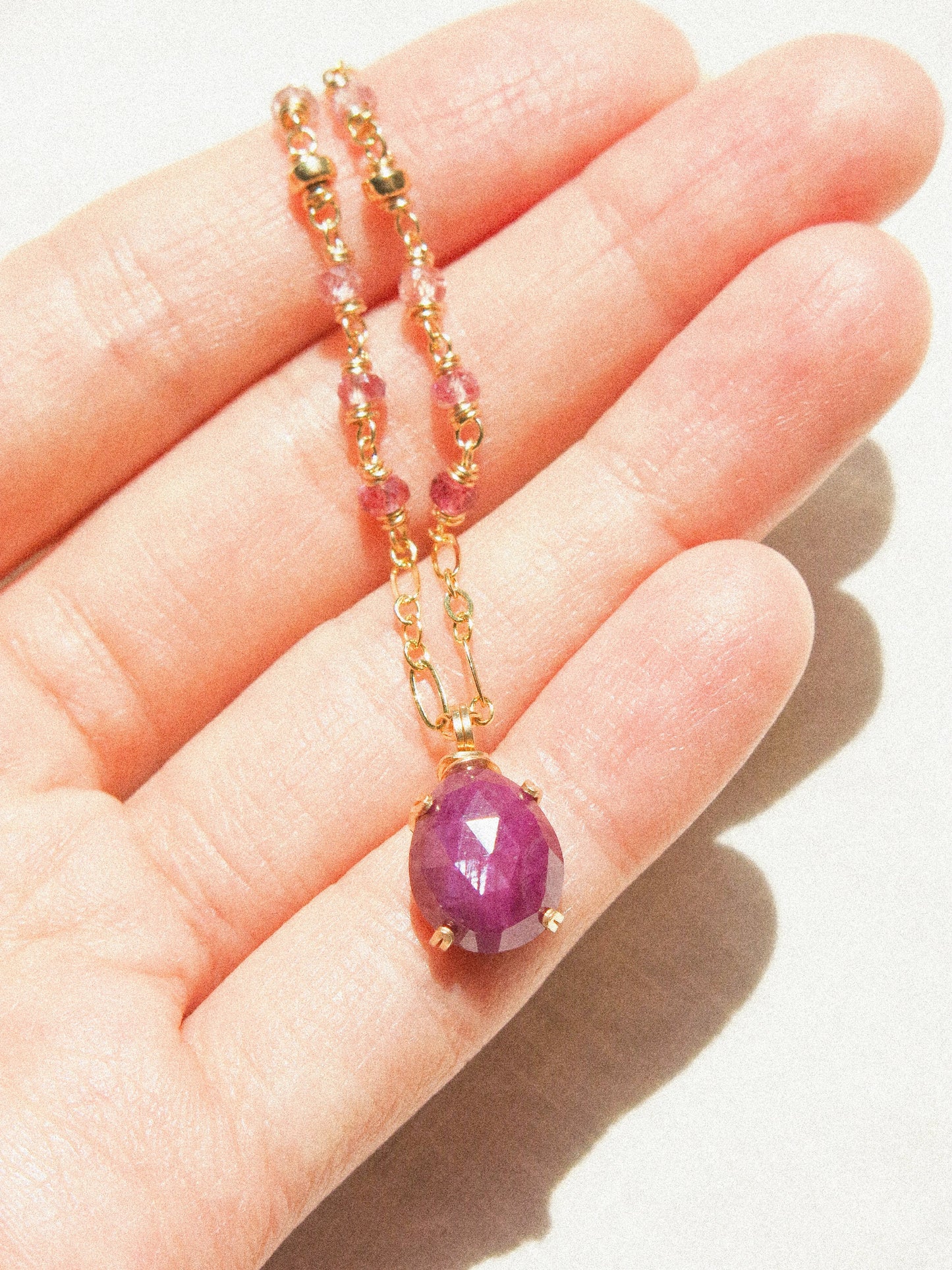 Rosecut Ruby Prong Set Pendant and AAA Ombre Spinel Necklace in 14K Gold Fill, July and August birthstone, star ruby, pink gemstone