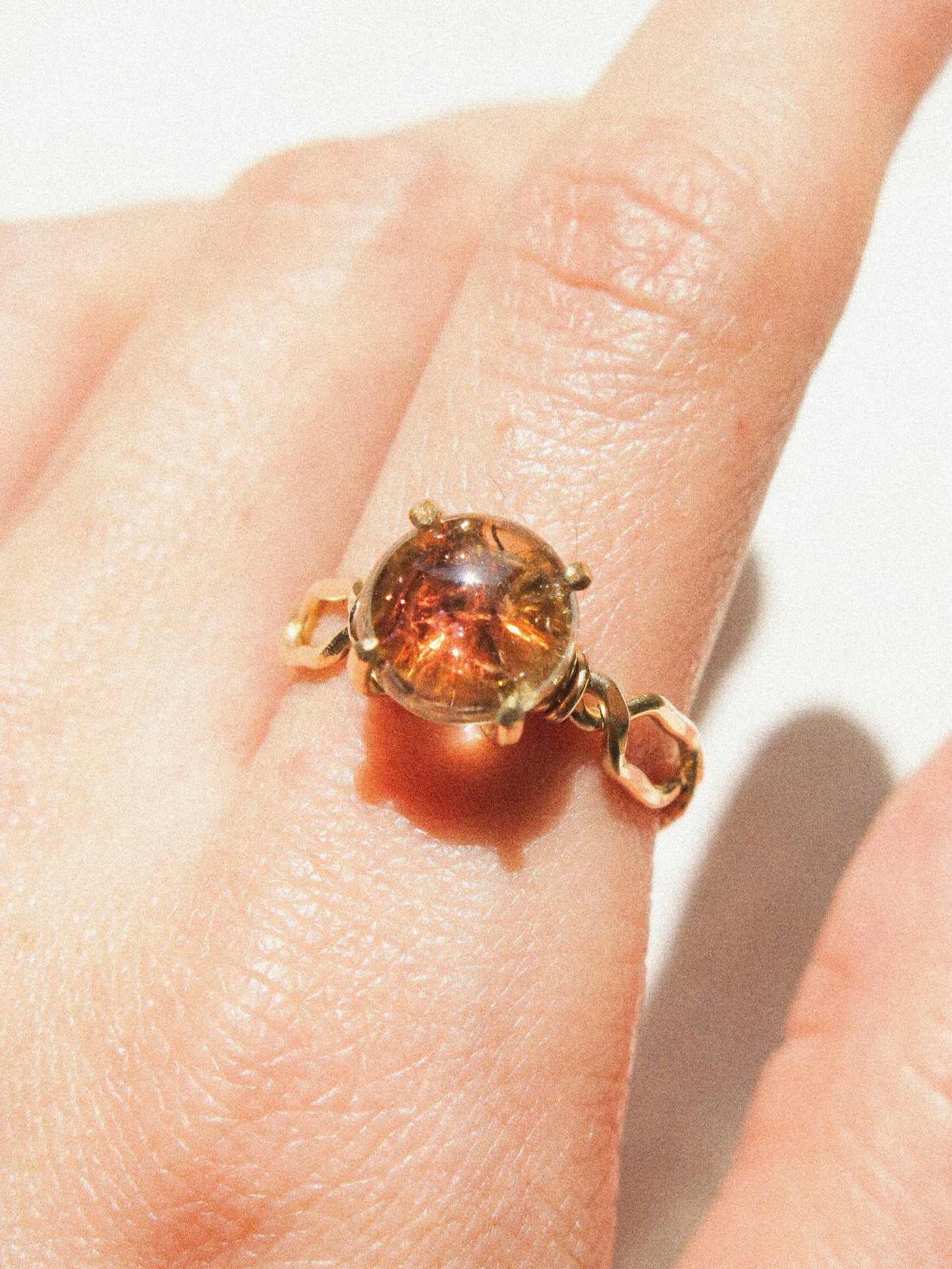 Natural bicolor peach pink round Tourmaline prong set solitaire ring in 14K gold fill, size US 6.5, October birthstone, engagement ring