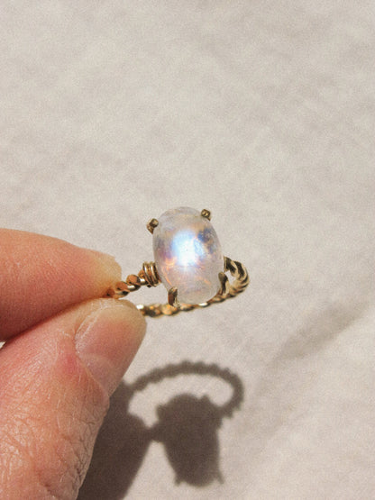 AAA Rainbow Moonstone prong set solitaire ring in 14K gold fill, size US 5.75, June birthstone, alternative engagement ring, moonstone ring