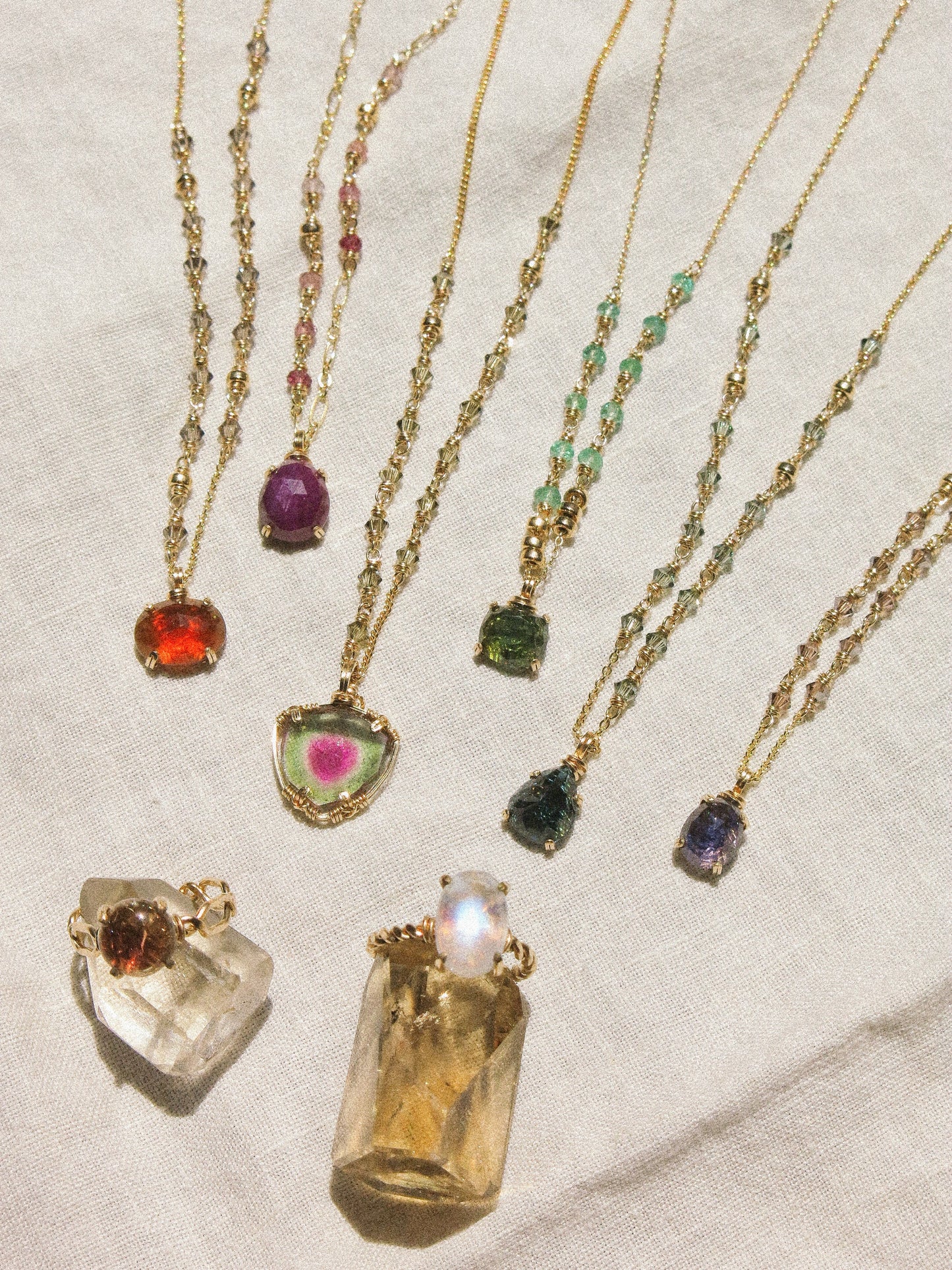 Rosecut Ruby Prong Set Pendant and AAA Ombre Spinel Necklace in 14K Gold Fill, July and August birthstone, star ruby, pink gemstone
