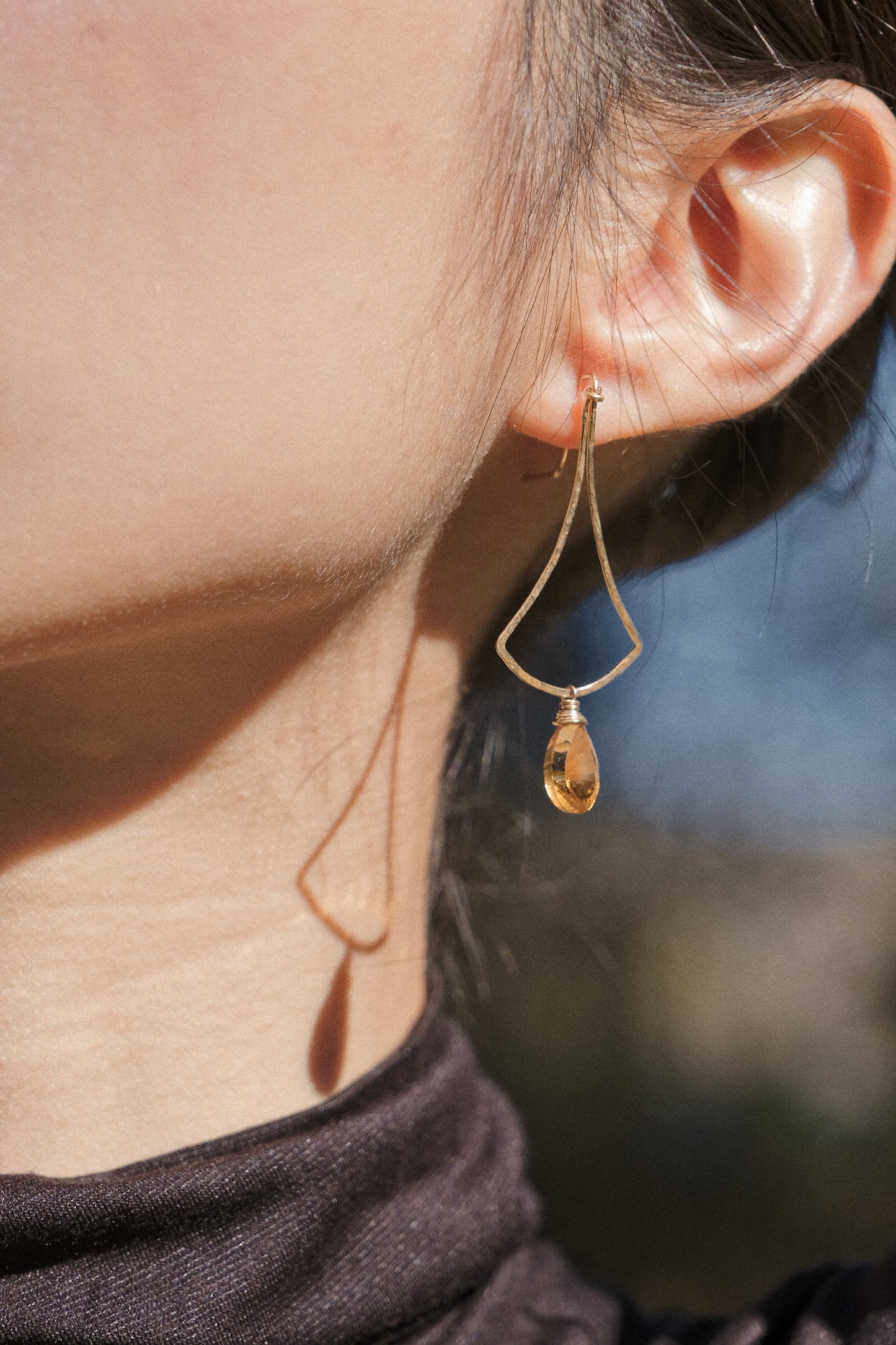 Ginko Earrings with Diamond Concave Cut Teardrop Citrine in 14K Gold Fill, November Birthstone, Simplistic Earrings, Dangle Earrings
