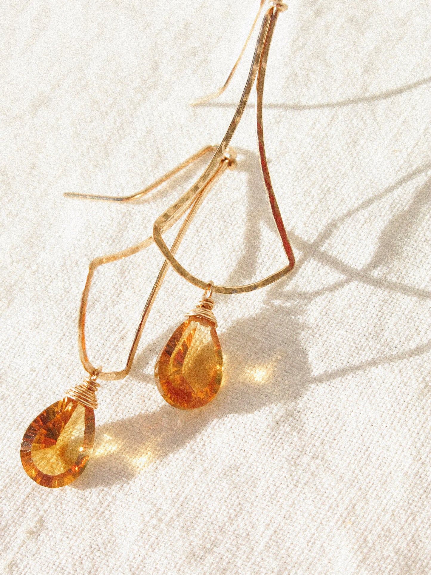 Ginko Earrings with Diamond Concave Cut Teardrop Citrine in 14K Gold Fill, November Birthstone, Simplistic Earrings, Dangle Earrings