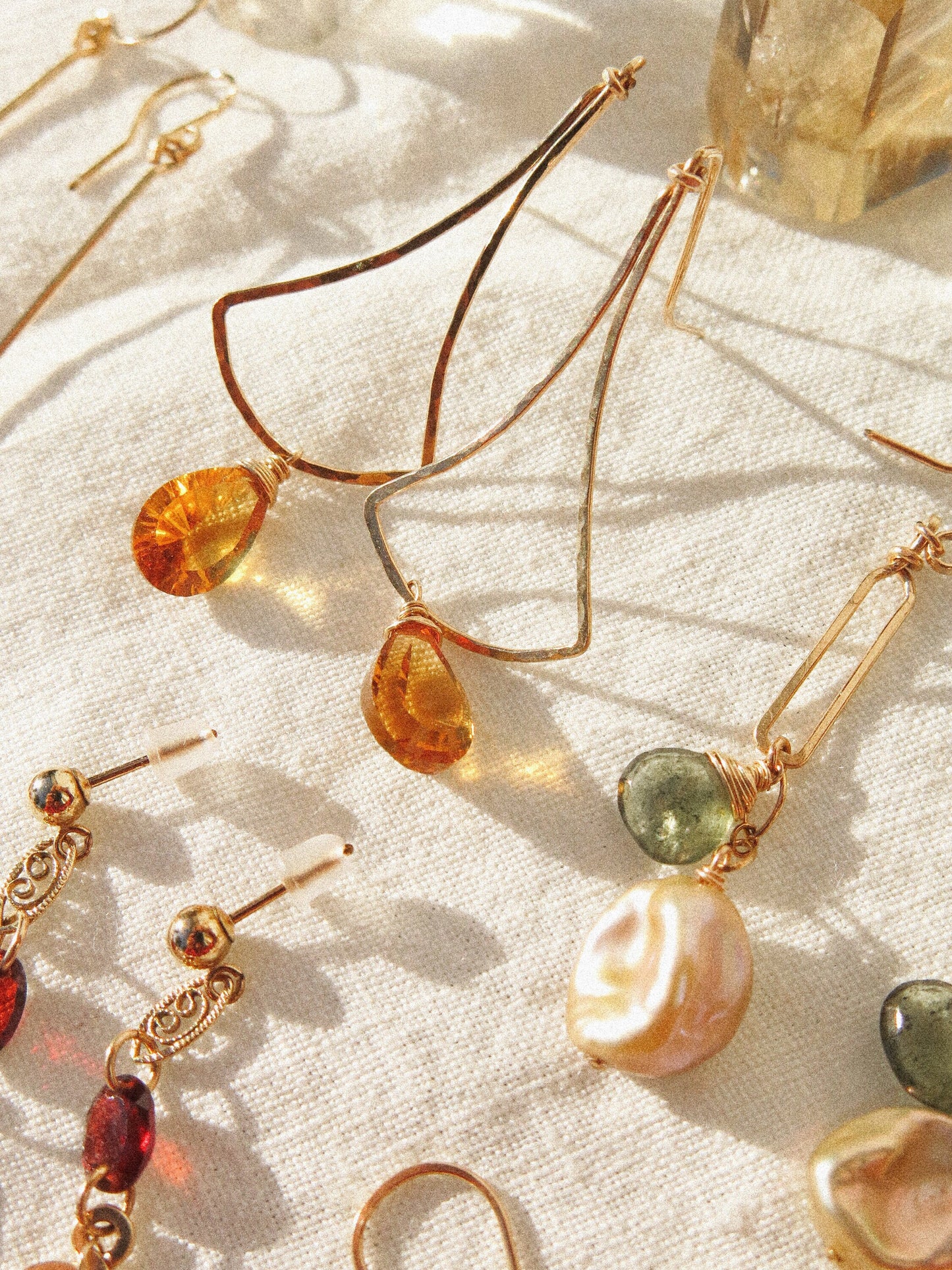 Ginko Earrings with Diamond Concave Cut Teardrop Citrine in 14K Gold Fill, November Birthstone, Simplistic Earrings, Dangle Earrings