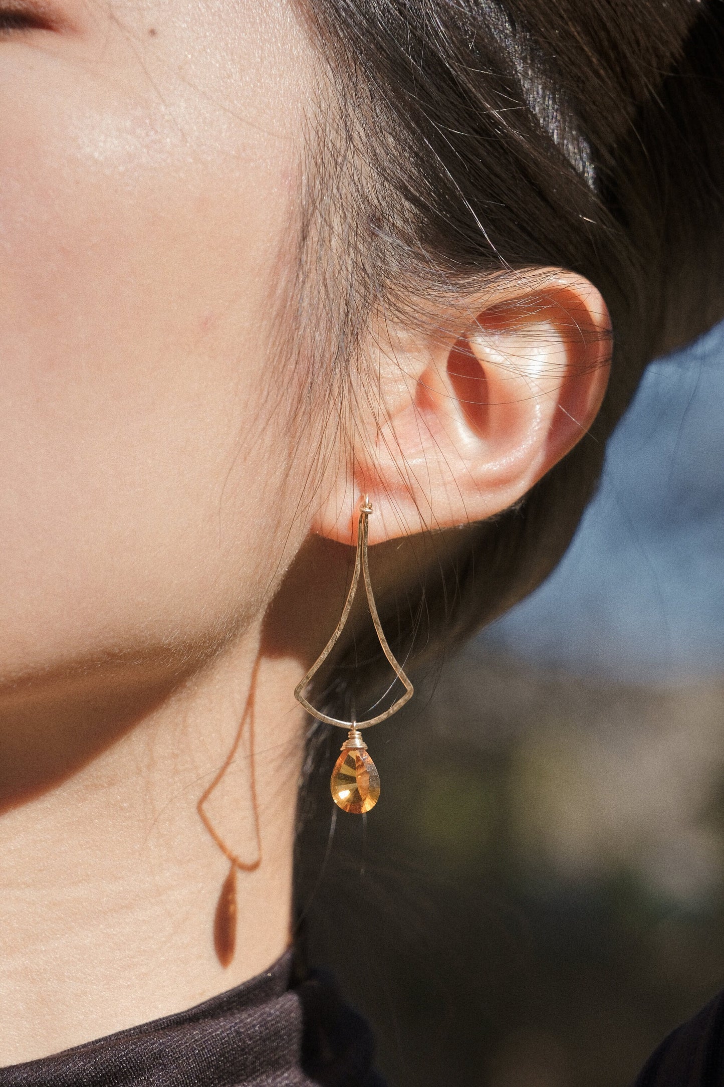Ginko Earrings with Diamond Concave Cut Teardrop Citrine in 14K Gold Fill, November Birthstone, Simplistic Earrings, Dangle Earrings