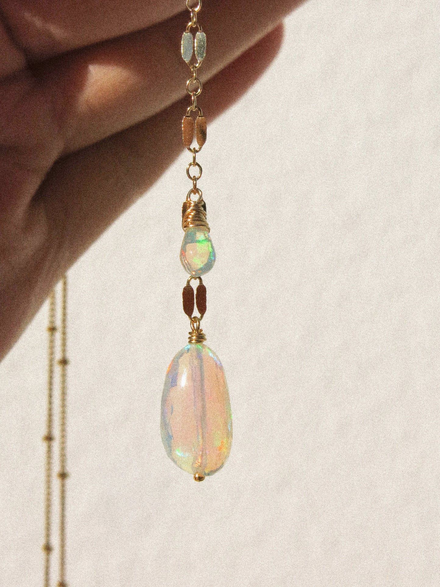 Faceted AAA Ethiopian Welo Opal on smooth Opal Lariat Necklace in 14K Gold Fill, October Birthstone, Y necklace, Victorian-inspired jewelry