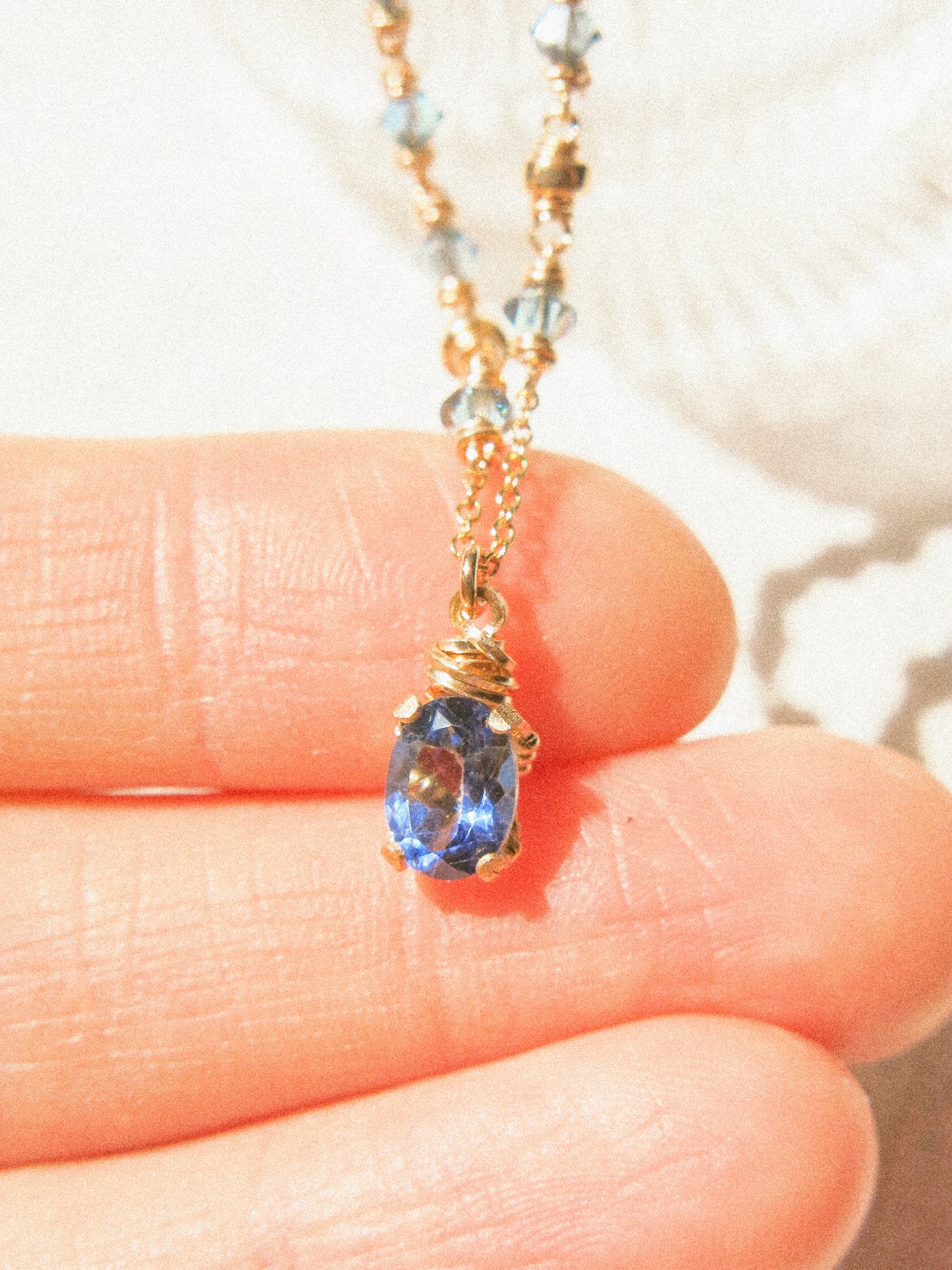 Faceted Blue Topaz in Prong Setting Necklace #2 with Swarovski Crystals, 14K Gold Fill