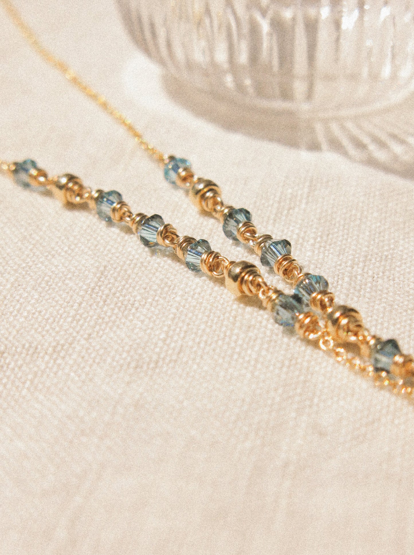 Faceted Blue Topaz in Prong Setting Necklace #2 with Swarovski Crystals, 14K Gold Fill