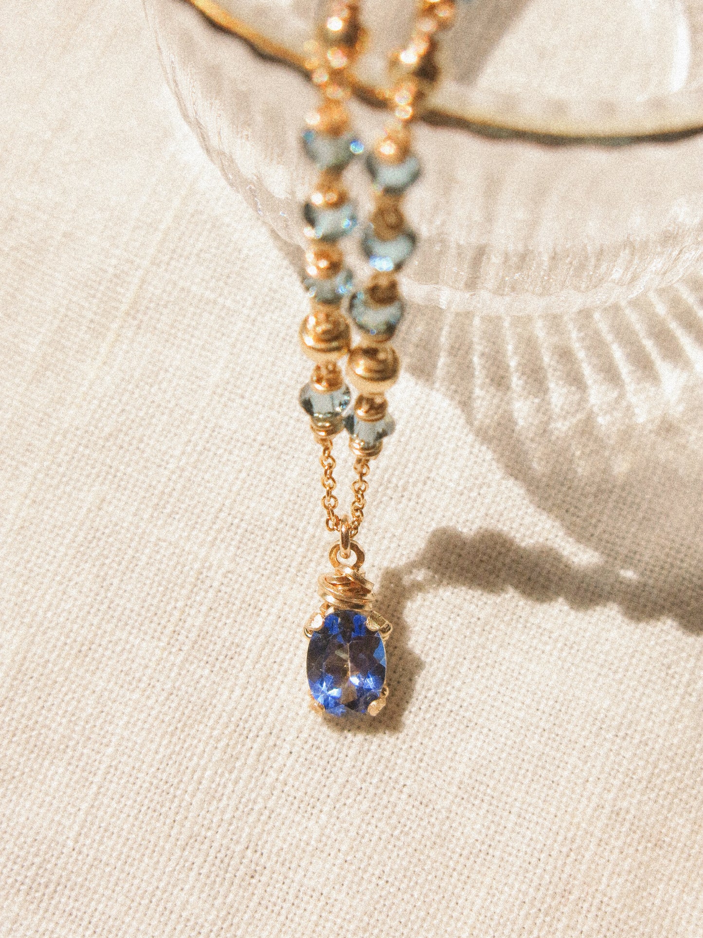 Faceted Blue Topaz in Prong Setting Necklace #2 with Swarovski Crystals, 14K Gold Fill