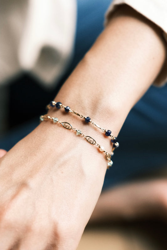 AAA Blue Sapphire Delicate Bracelet with Magnetic Clasp and Dapped Bars, 6.5”