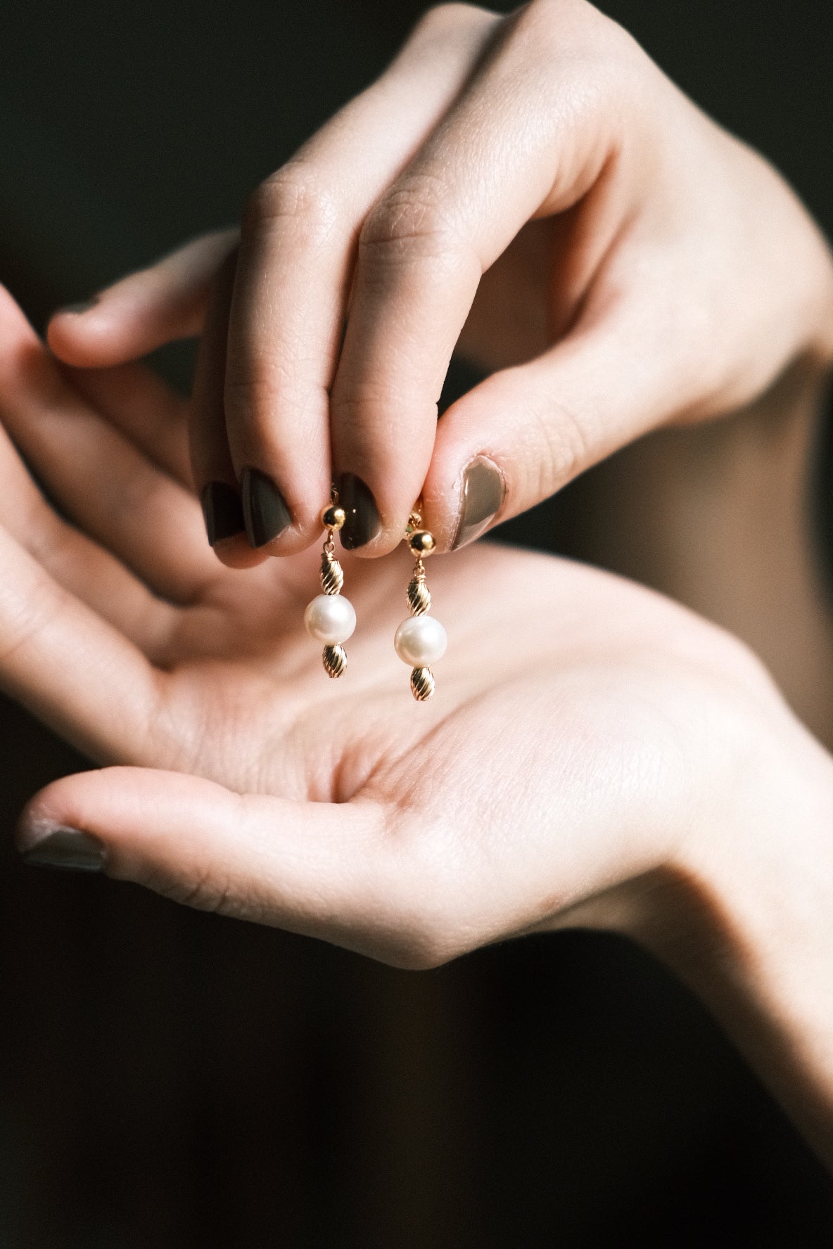 Sybbie Earrings, AAA Freshwater Pearl and Twist Bead on Ball Post, 14K Gold Fill