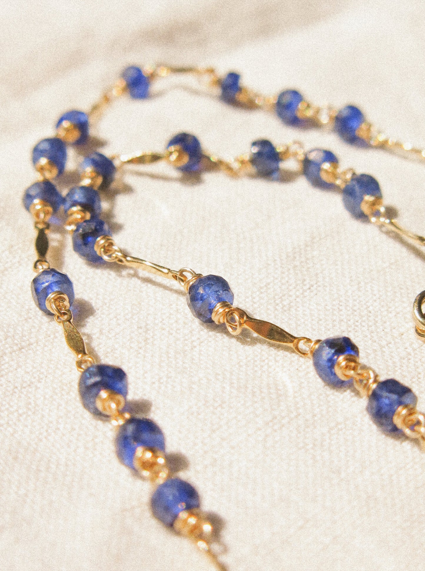 AAA Blue Sapphire Delicate Choker Necklace with Dapped Bars, 14K Gold Fill